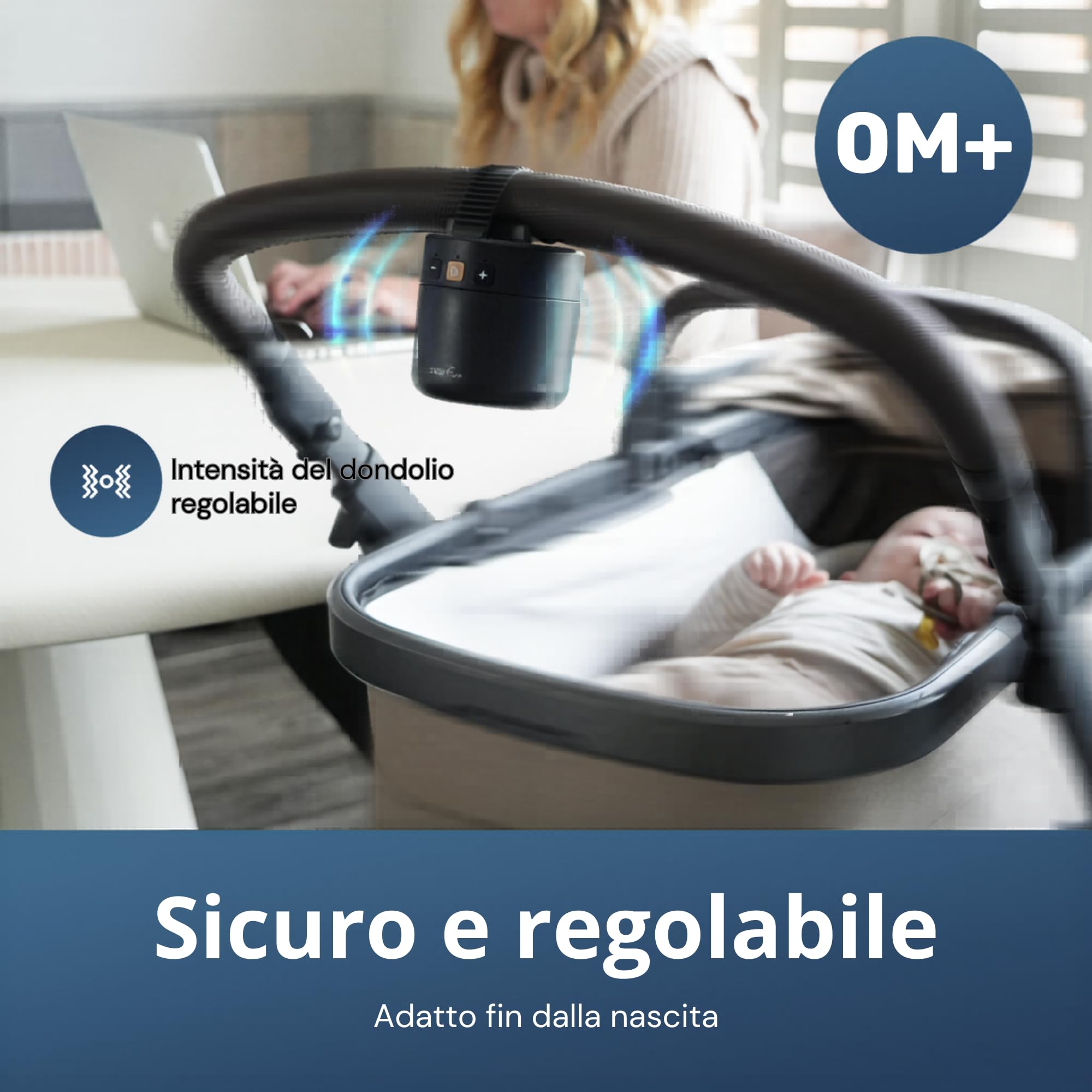 ZAZU ROXY Dondolo Elettrico per Passeggino – Movimento Automatico 40 Minuti, Sensore di Pianto, Intensità Regolabile, Portatile, Ricaricabile USB, Resistente agli Schizzi IPX1