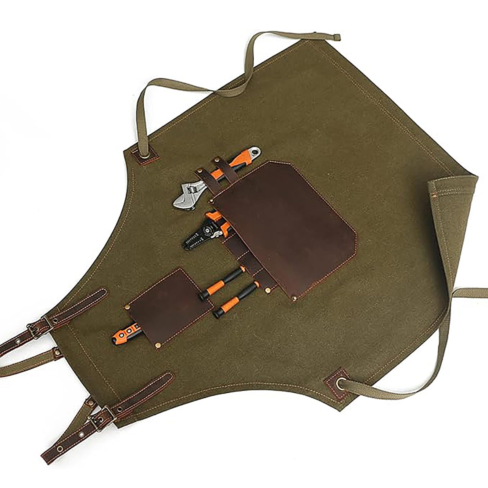 Fartuch Kuchenny Z Płótna Regulowany Od M Do XXL Z Kieszeniami Na Plecach, Unisex Green,One Size