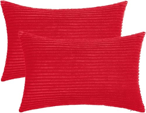 HWY 50 Juego de 2 fundas de cojín decorativas de pana suave y unicolor, rectangulares de 12 x 20 pulgadas, fundas decorativas de estilo bohemio a