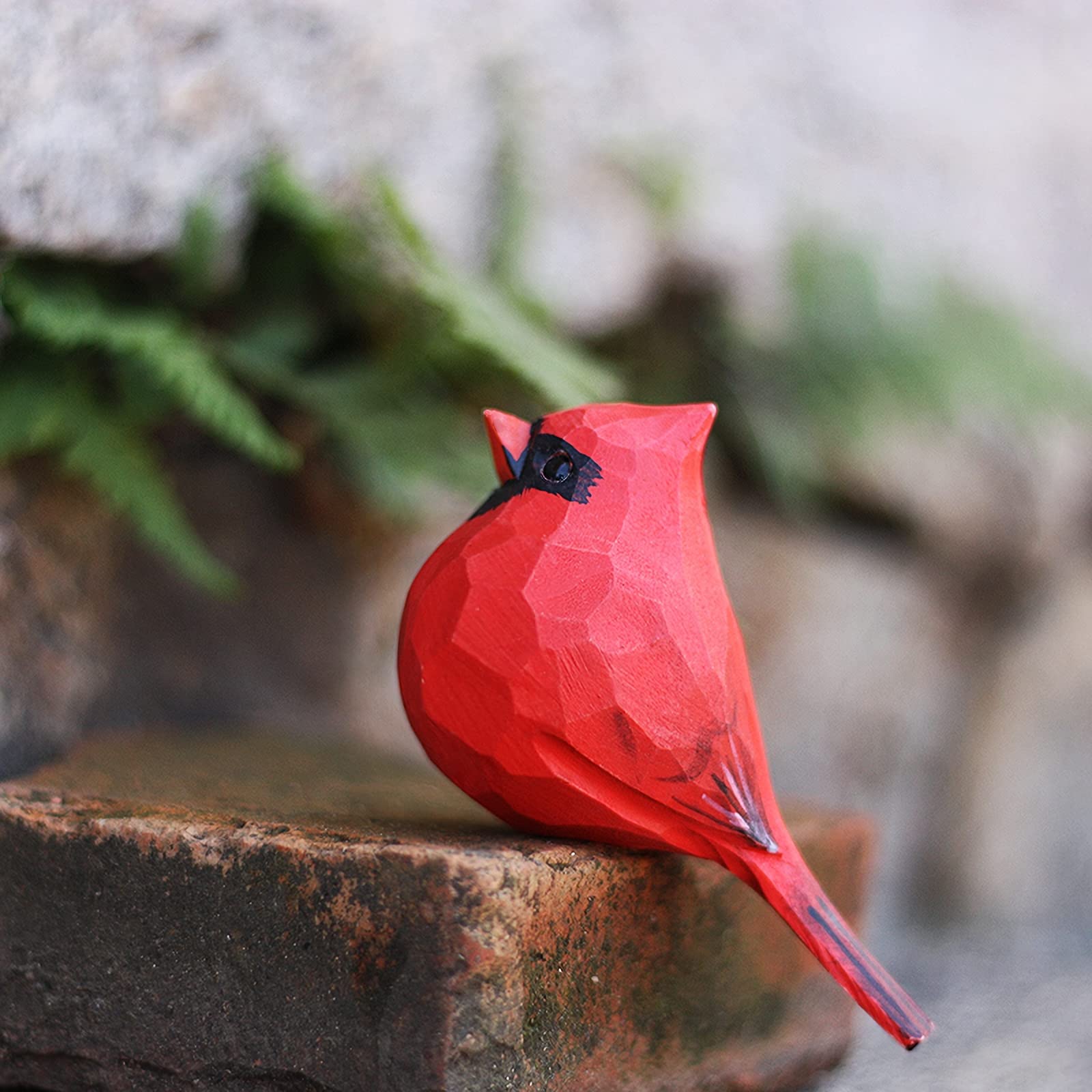 TALKLEK Wooden Northern Cardinal Bird Figurine Hand Carved Wooden