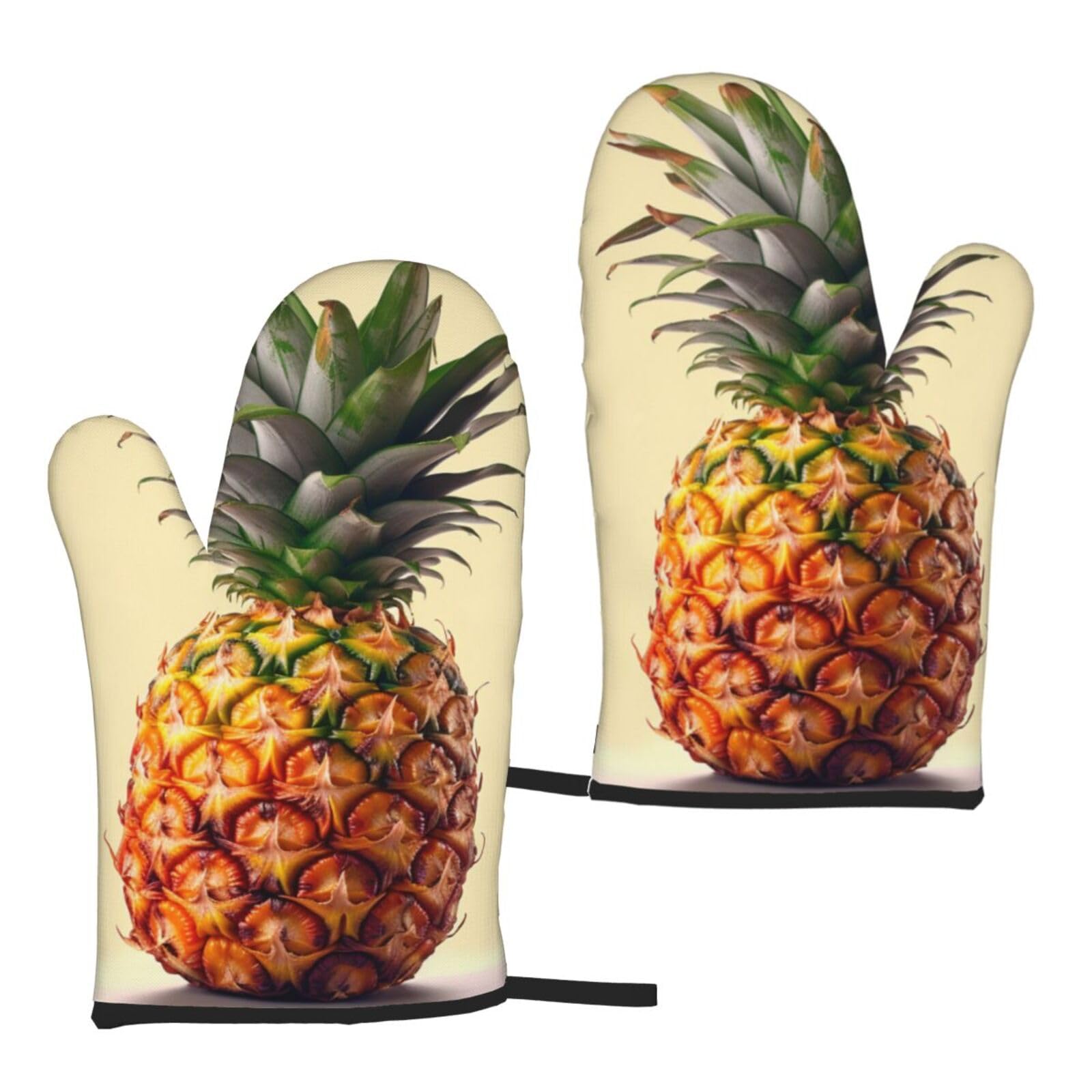 Pineapple Printed Oven Mitts Sets 2 PCS Heat Resistant and Non-Slip Glove Potholder for Kitchen Cooking Baking Grilling