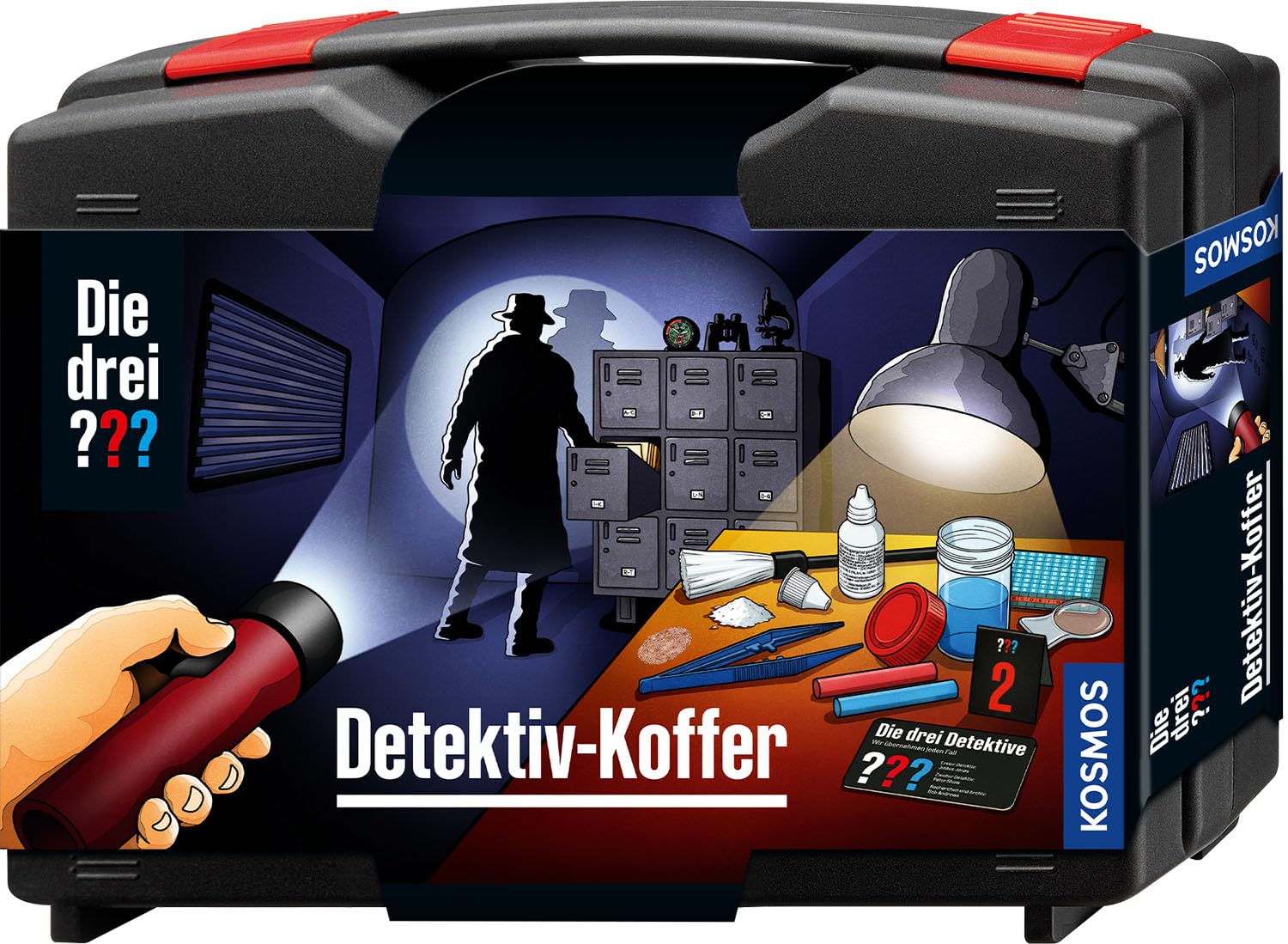 Kosmos Die DREI ??? Detektivkoffer, 630553, Detektiv Spielzeug Set für Kinder ab 8 Jahre mit Fingerabdruck-Pulver, wichtige Utensilien und Profitipps zur Ermittlung, Wit