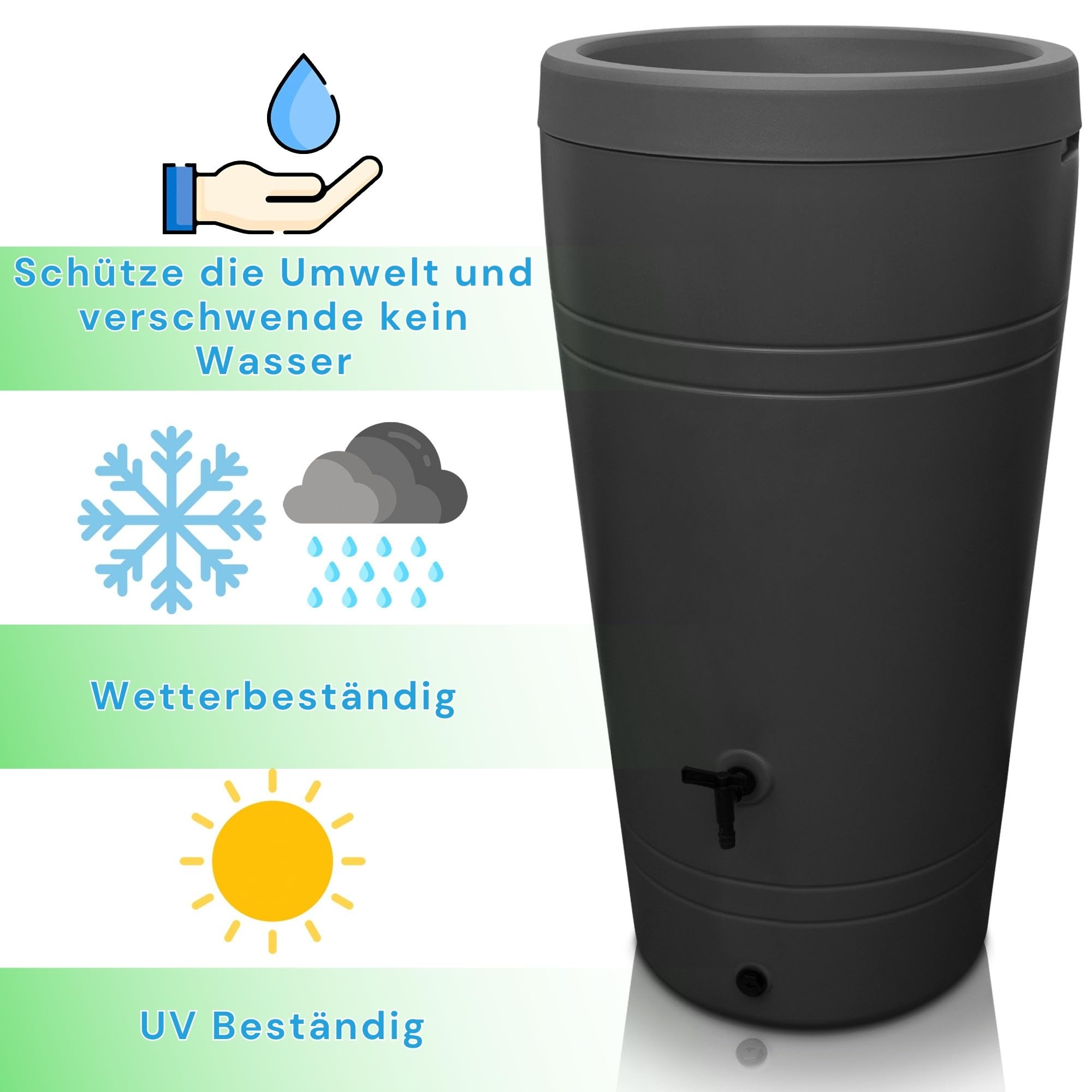 YourCasa Regentonne 230 Liter DECORE | Regenwassertank bepflanzbar | Regenspeicher Anthrazit | Schmal & Modern | UV-beständig | Recycelter Kunststoff