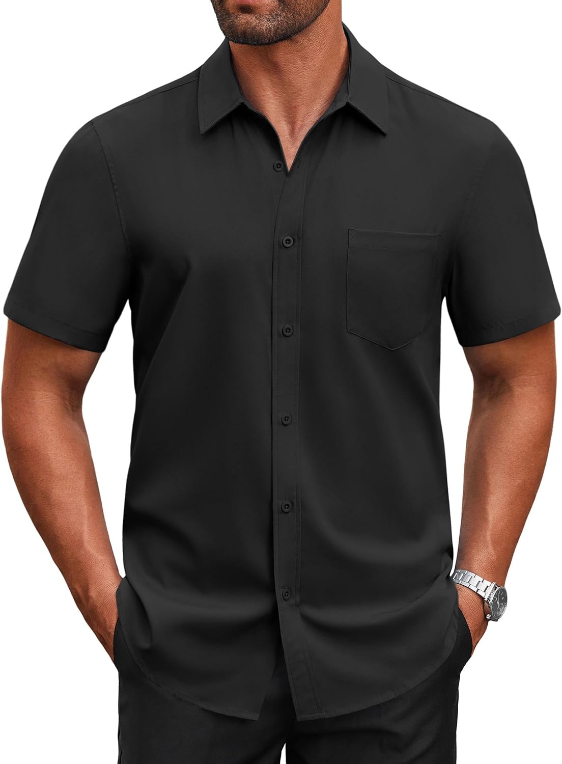 COOFANDY Men's Short Sleeve Button Down Shirts Casual Dress Shirts for Men Untucked Shirt with Pocket