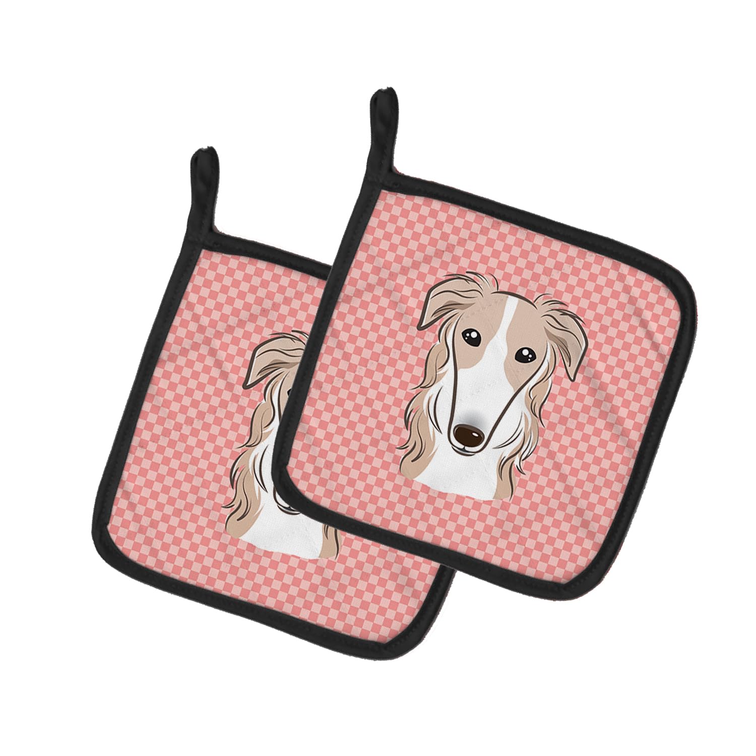 Caroline's Treasures Par de agarradores para ollas Borzoi Rosa Tablero de ajedrez BB1228PTHD, Tela, Multicolor