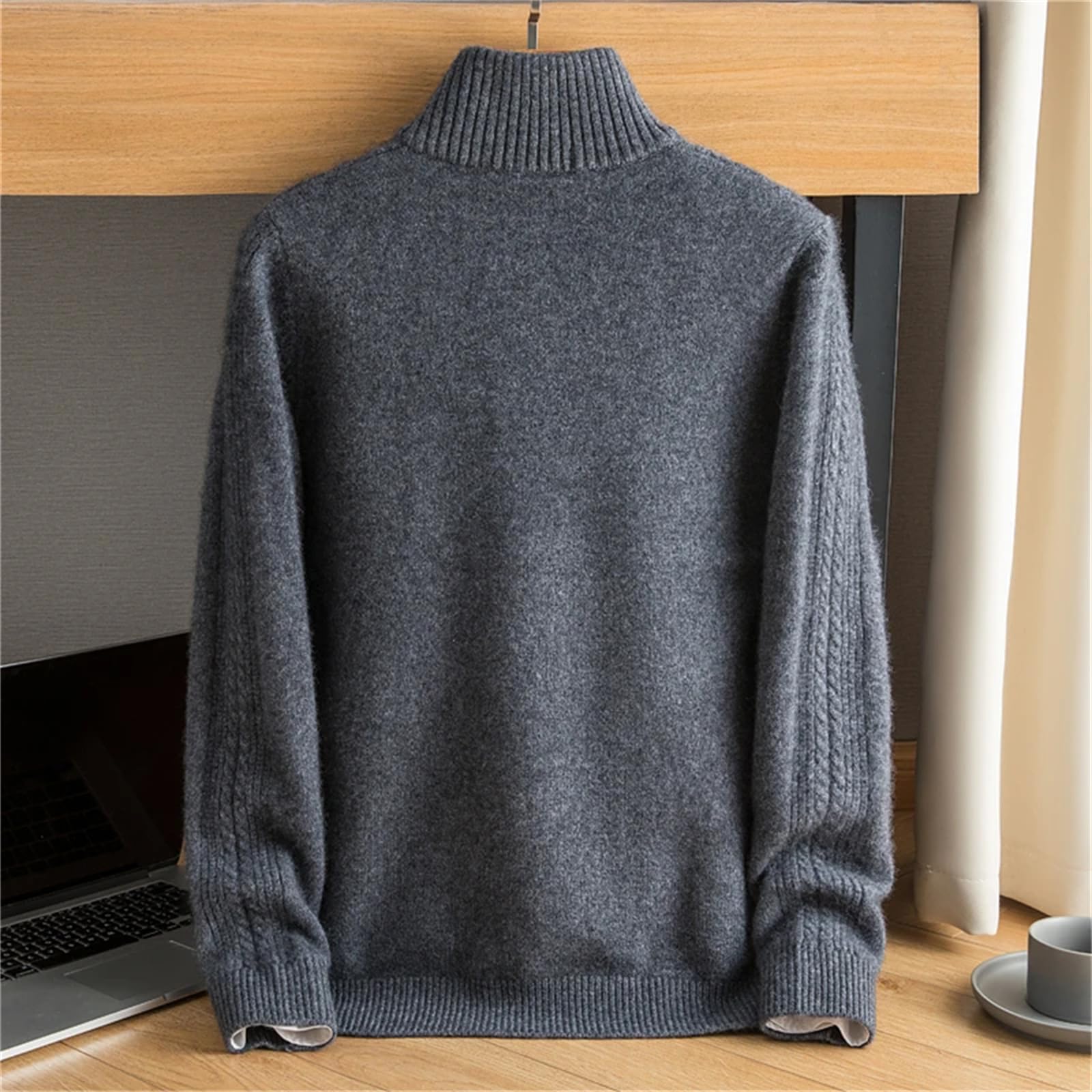 Herren Kaschmir-Pullover mit halbem Reißverschluss, halbhoher Reißverschluss, dicker Strickpullover