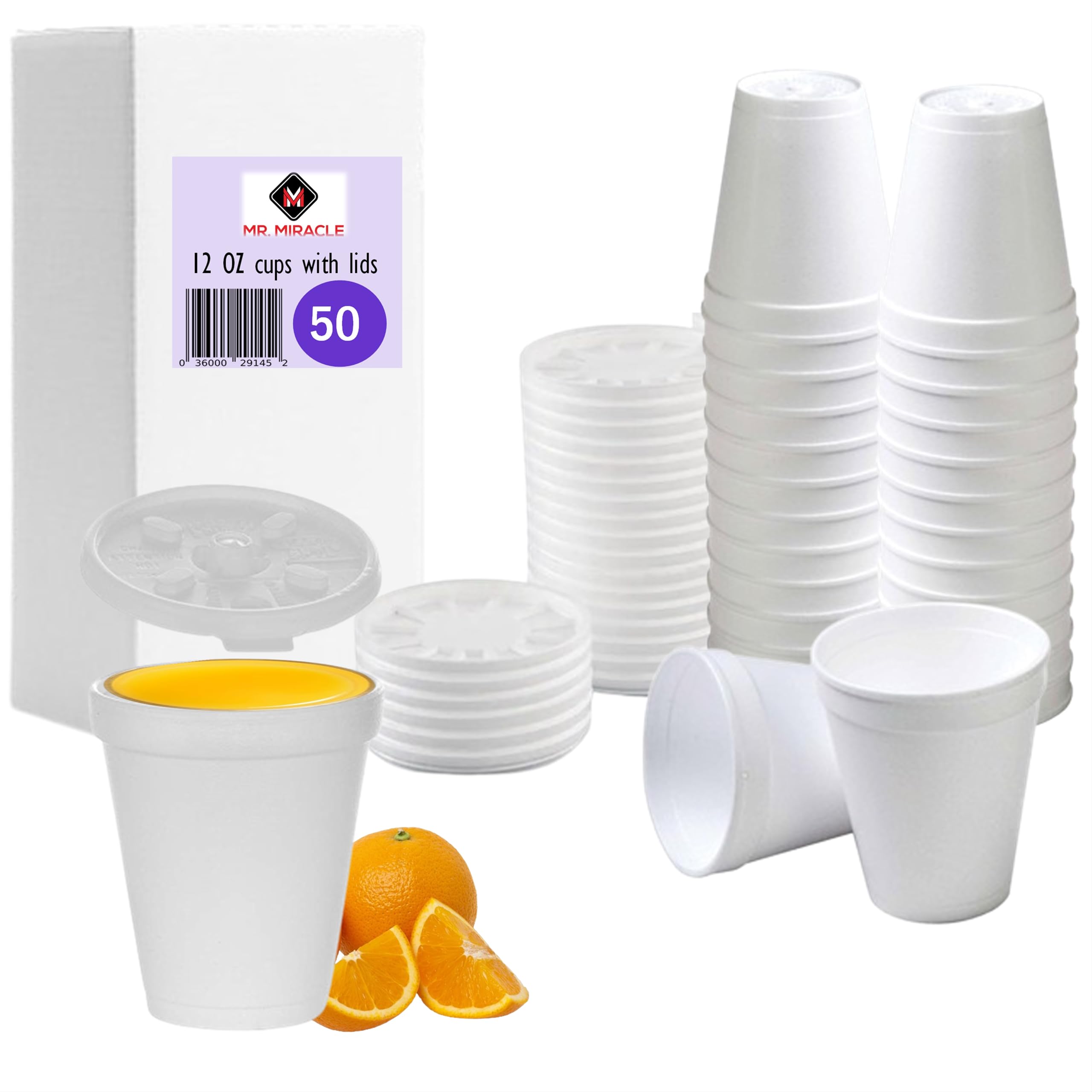 12 OZ Foam Cups for Hot & Cold Drinks. USA-Made 50-Pack - Ideal Styrofoam Coffee Cups, Insulating To-Go Cups for Soda, Tea, Juice - Sturdy, Disposable & comparable to Industry standard 12J12