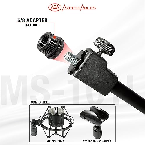 Miniatura 7 de AxcessAbles - Soporte corto para micrófono con brazo de pluma | Soporte de trípode de micrófono de perfil bajo para tambores | Soporte de