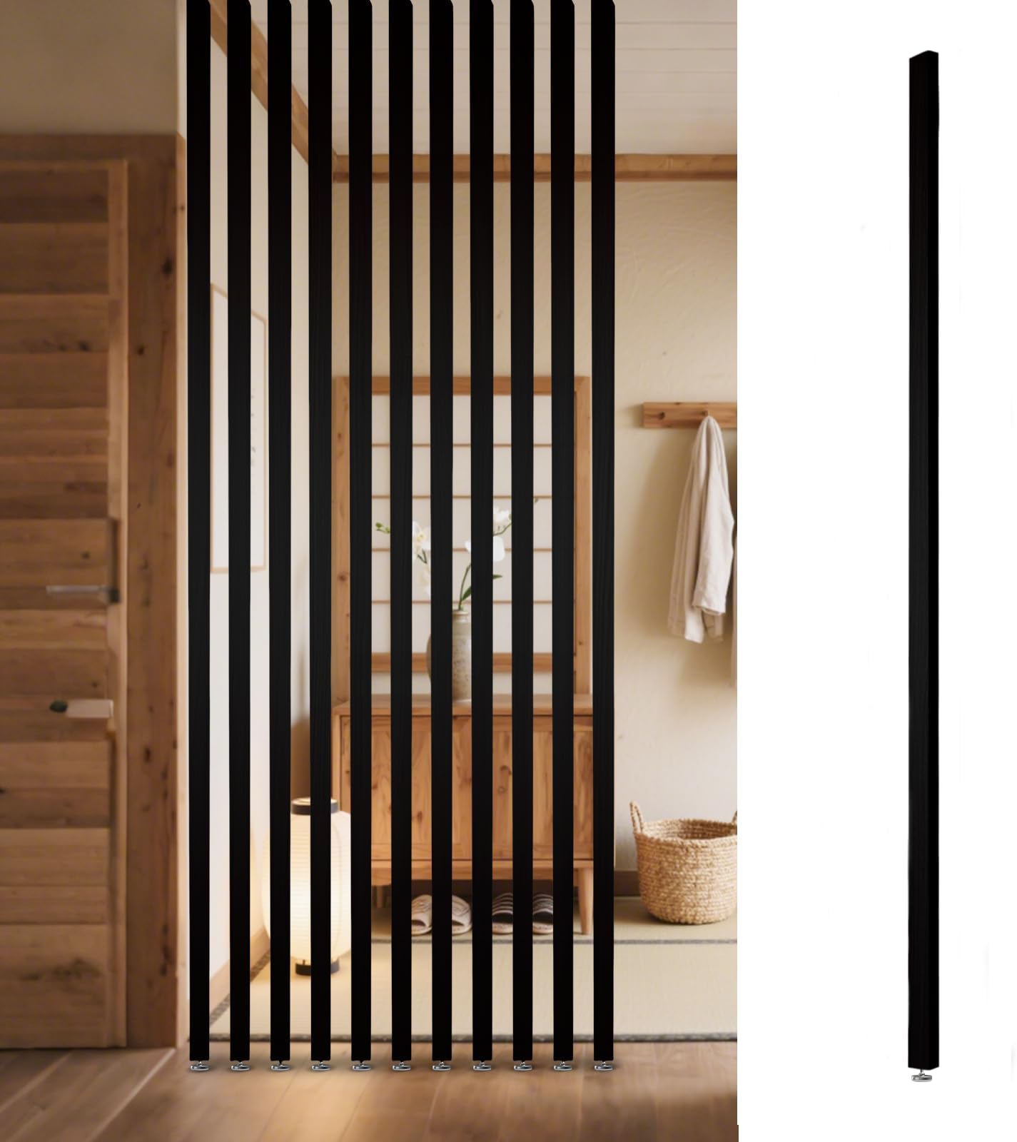 Room Divider Freestanding Wooden Partition - Floor to Ceiling Space Separator Panel for Restaurants, Offices, and Decor - Hollow Slats for Stairways and Porches