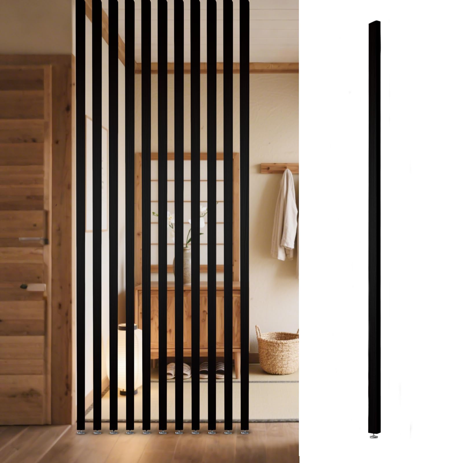 Room Divider Freestanding Wooden Partition - Floor to Ceiling Space Separator Panel for Restaurants, Offices, and Decor - Hollow Slats for Stairways and Porches