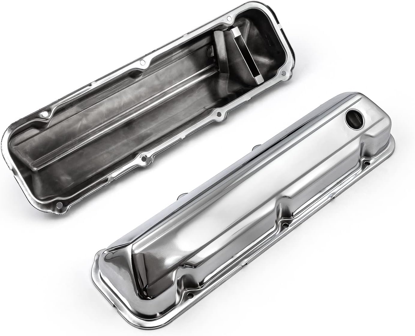 Speedmaster PCE314.1045 Compatible with Ford 429 460 Chrome Steel Valve Covers - 3 1/2" Tall w/Baffled Hole