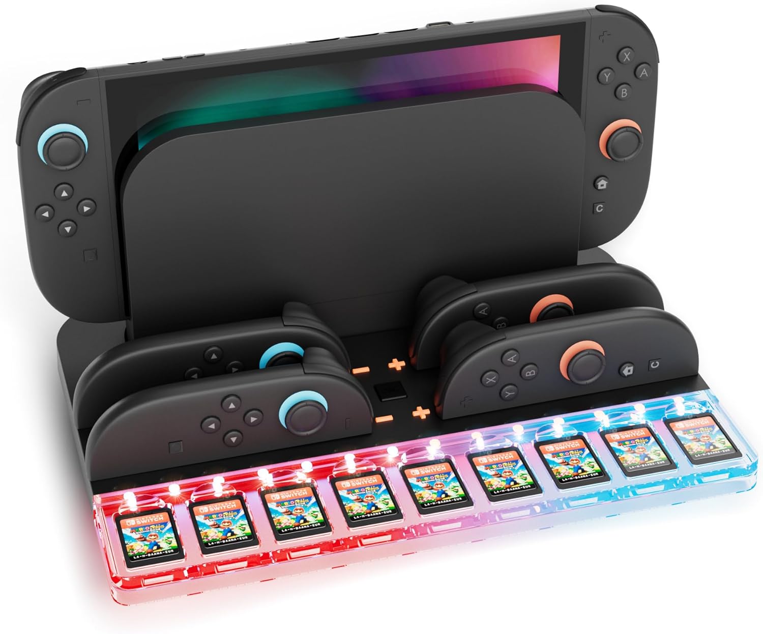 Charging Dock for Switch 2 Joycon (2025), Switch2 Charging Station with 9 Game Slots and 7 RGB Light, 6 in 1 Switch2 Controller Charger with Cable and Screen Protector,4,pack 