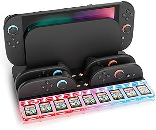 Charging Dock for Switch 2 Joycon (2025), Switch2 Charging Station with 9 Game Slots and 7 RGB Light, 6 in 1 Switch2 Controller Charger with Cable and Screen Protector