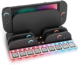 Charging Dock Station for Joycon Switch 2 & Switch 2 JoyCons -with 9 Game Card Slot,All-in-one Organization Accessories USB-C Cable Ambient Lighting (Black)
