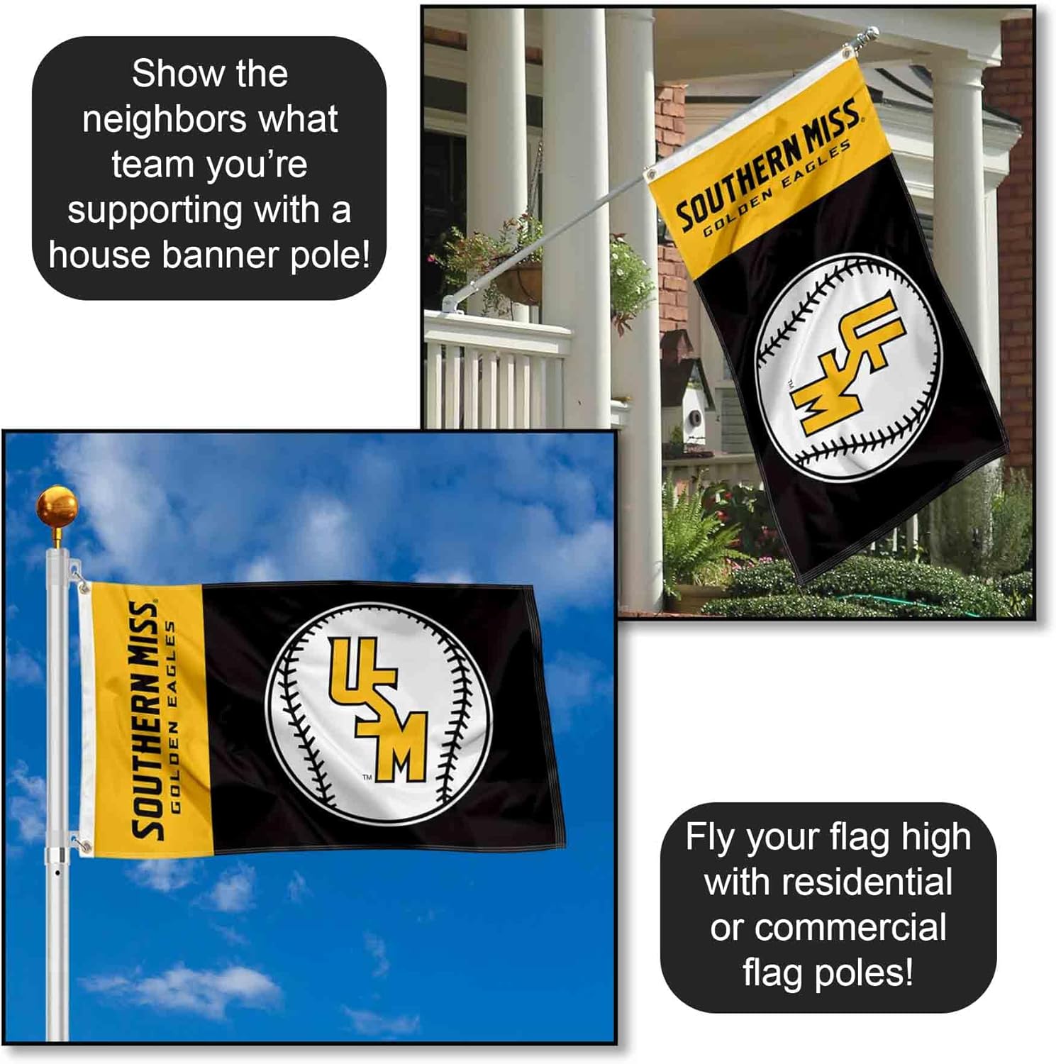 College Flags & Banners Co. Southern Mississippi Eagles Baseball Logo Flag