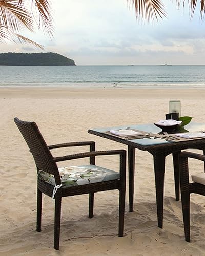 Miniatura 4 de Paquete de 4 fundas de cojín impermeables de flores retro con lazos, elegante tulipán para silla de patio al aire libre, fundas de repuesto para