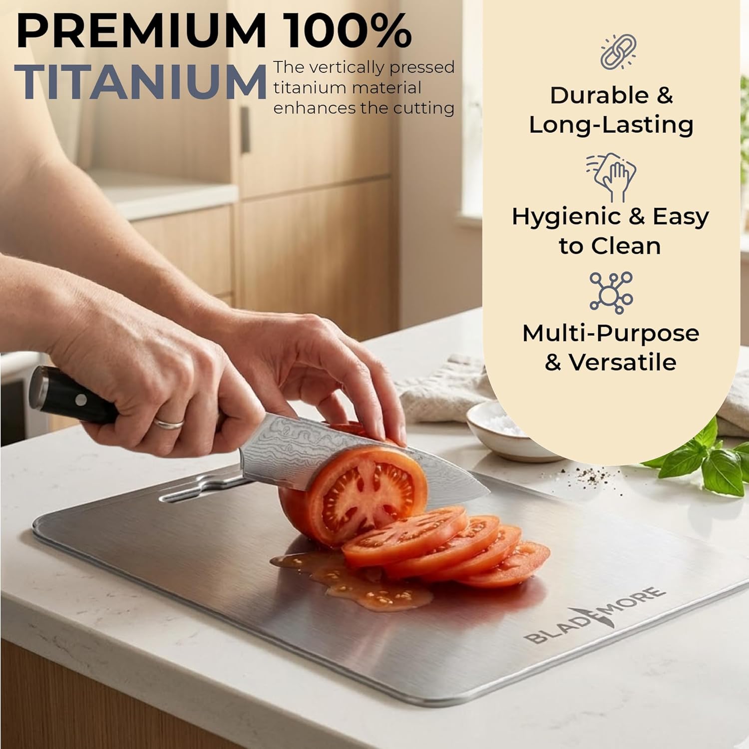 Titanium Cutting Board for Kitchen, 100% Pure Titanium, Double-Sided Non-Toxic Chopping Board, Durable & Rust-Resistant, Easy to Clean for Meat, Vegetables & Fruit Size 9.8" × 5.9"