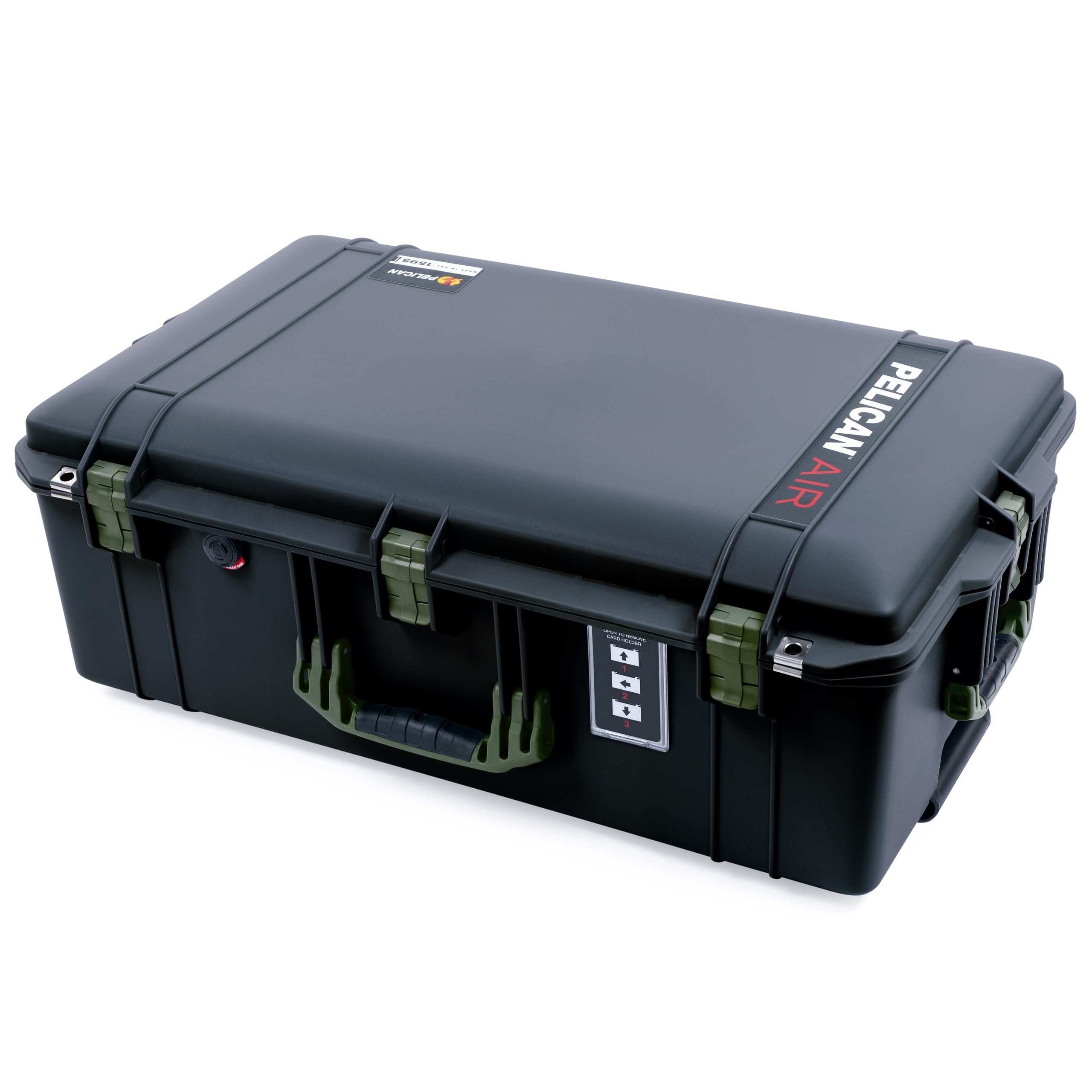 Pelican 1595 Case by ColorCase - Black - Large Sized Waterproof Case with TrekPak Divider System & Laptop Computer Lid Pouch - OD Green Handles & Latches