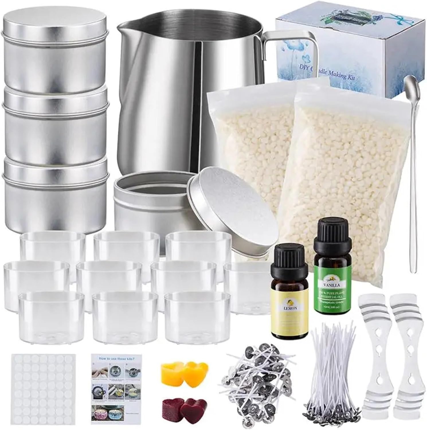 Yiodauh Candle Making Kit 1 Set Candle Making Kit Pouring Pot Wicks Sticker DIY Fixator Craft Tools DIY Handmade Wax Candles with for Wedding Party(Set 1)