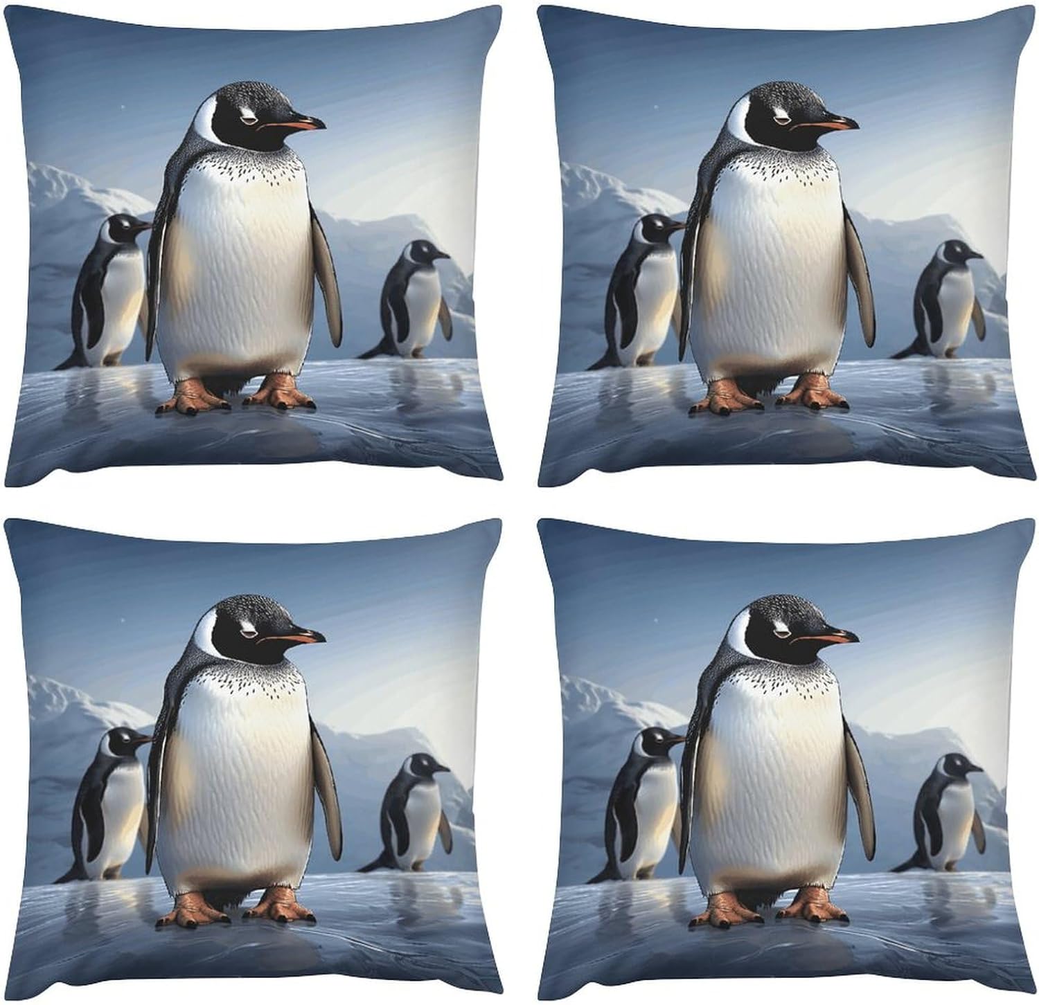 Zippered Pillow Cover, Pillow Protector, Penguin Printed Pillow Cover of 4, Pillow Not Included