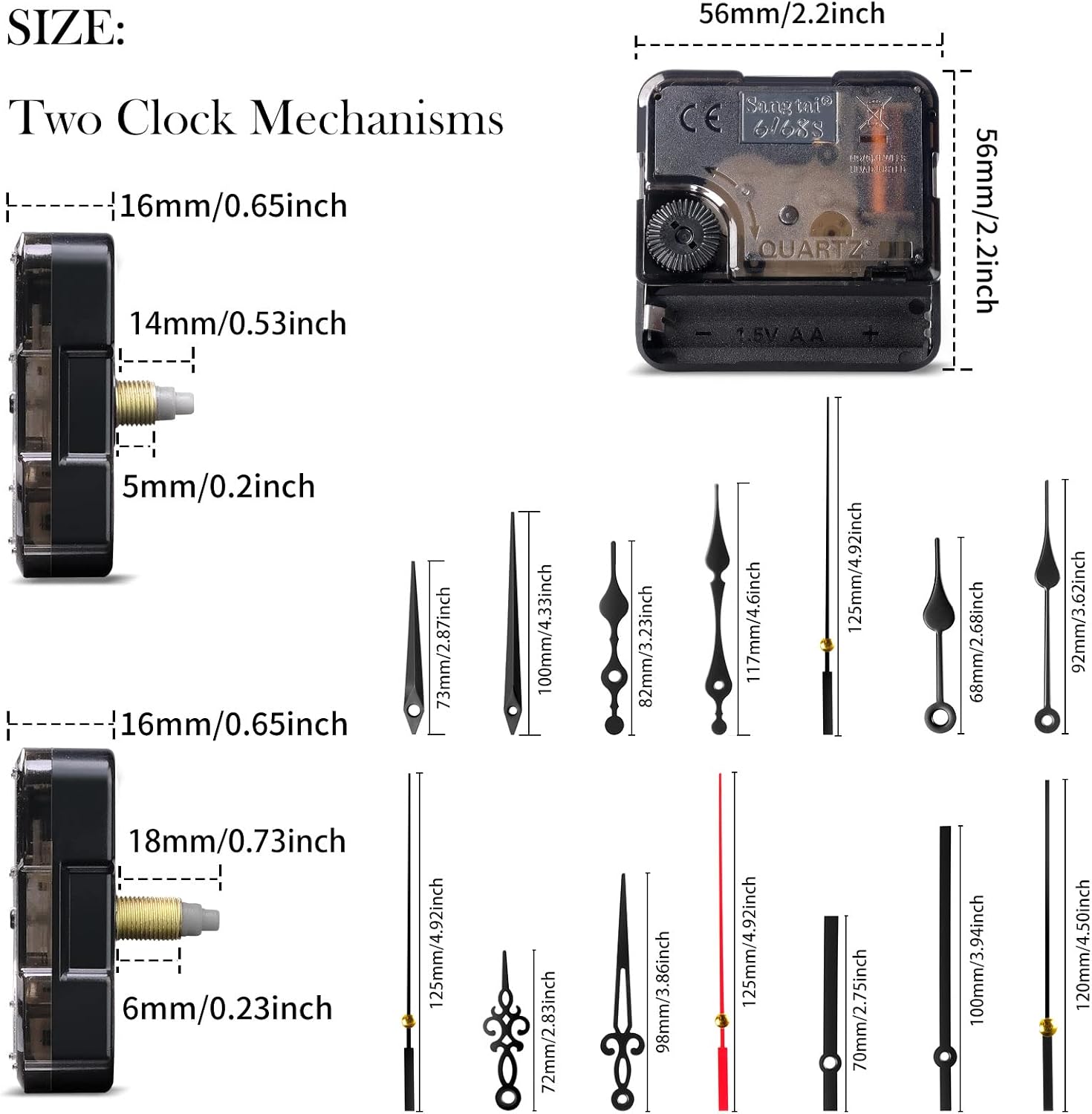 2Pcs Clock Mechanism - Clock Mechanism Replacement - Quartz Clock Movement Replacement,Clock Kit Motor Replacement Mute Design DIY Repair Clock Parts with 5 Set Clock Hands (No Battery)