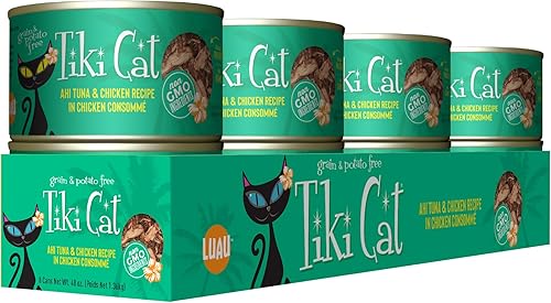 Miniatura 10 de Tiki Cat Luau - Comida húmeda sin granos, baja en carbohidratos, con aves de corral o peces en consomé para gatos adultos y gatitos., Atún y pollo