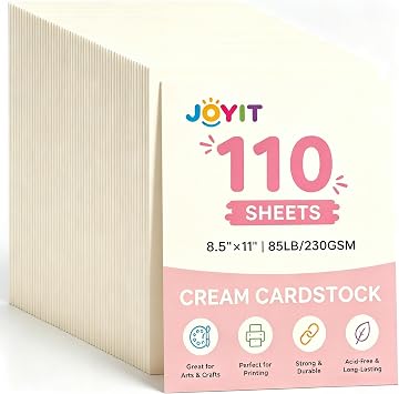 JOYIT 110 Sheets Cream Cardstock 8.5 x 11 Inch - Thick Heavy Card Stock 85LB/230GSM Cardstock Printer Paper for Cards Making, Craft, Invitations, DIY, Drawing Cream, 8.5 x 11