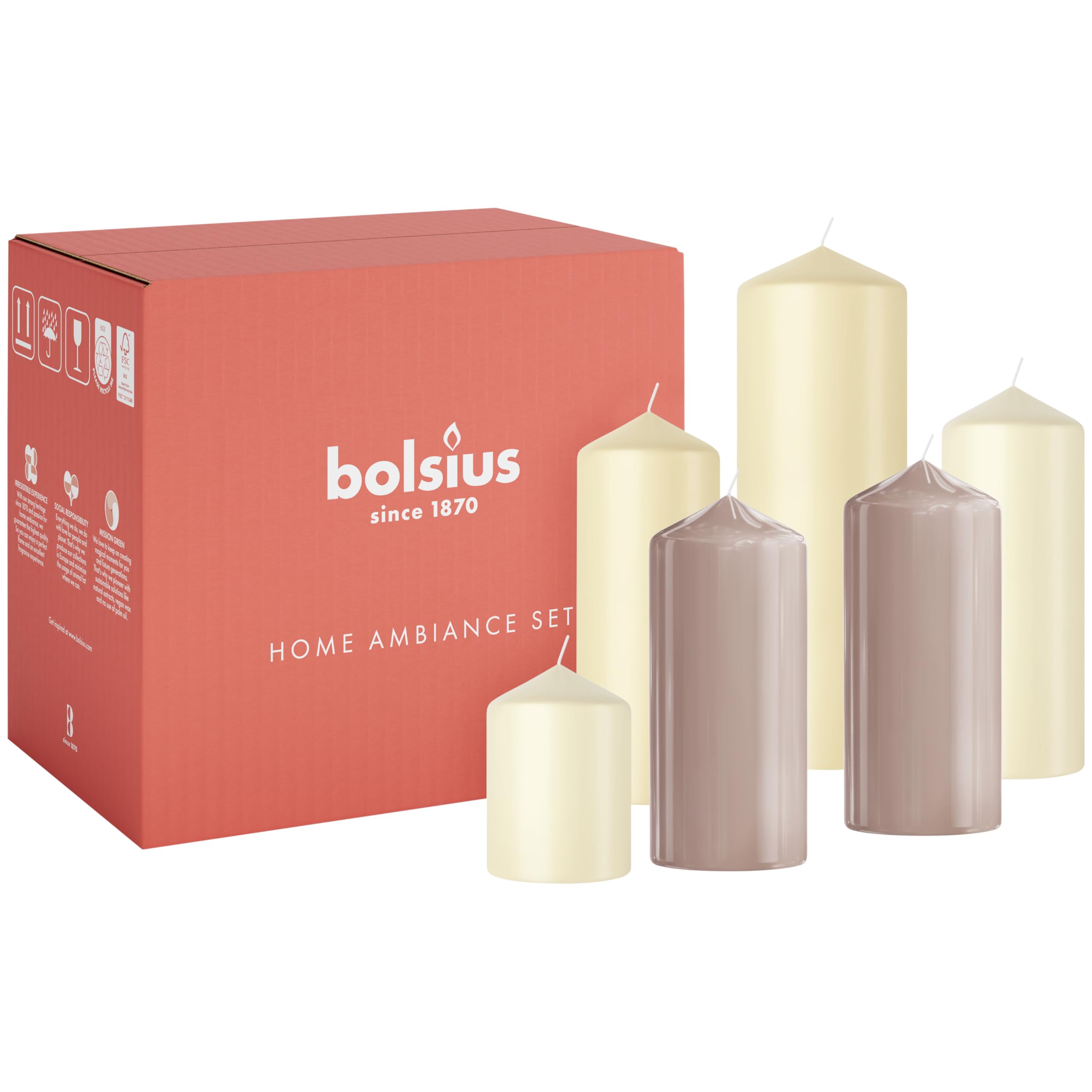 Bolsius - Candle Set - Naturel Nude - 6 Candles - Decorative Candles - Contains Natural Plant Wax - Palm Oil Free