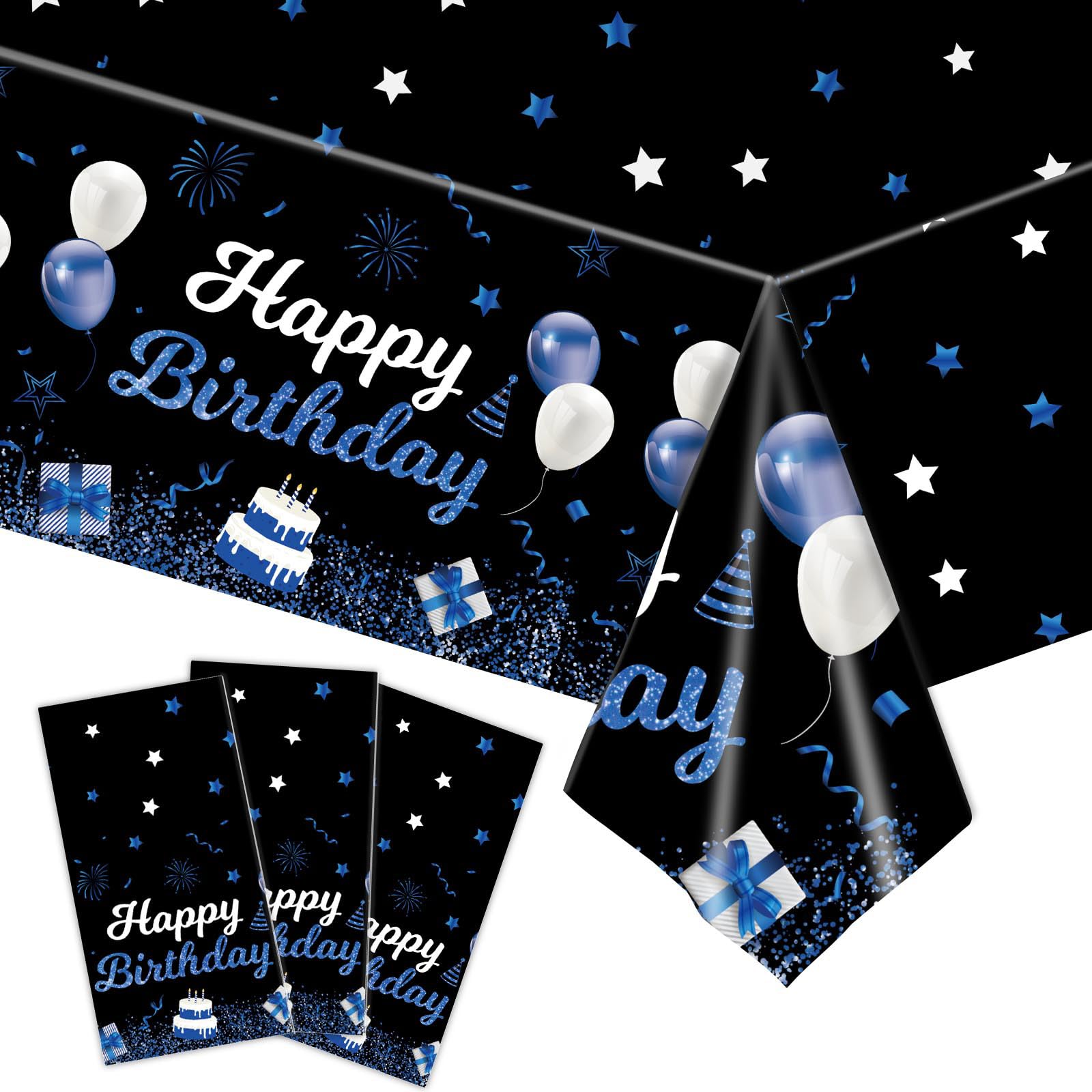 MRJ 3 Pack Birthday Table Decorations 54"x108" Happy Birthday Party Supplies Perfect Decorations for Kids' Birthday Parties and Baby Showers （Blue and