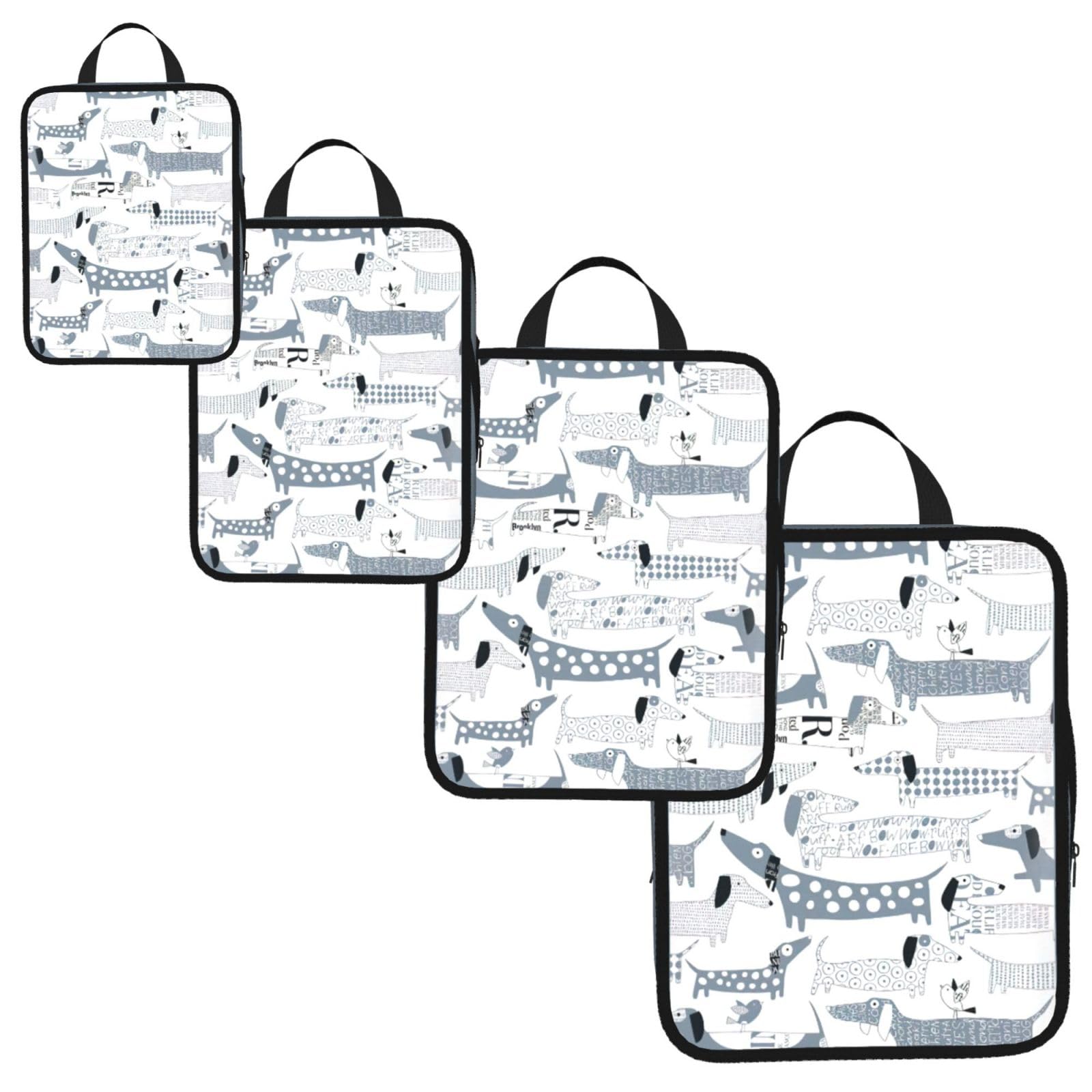 Cute Dachshund Dog Print 4 Set Compression Packing Cubes for Suitcases,Expandable Storage Bags Organizers