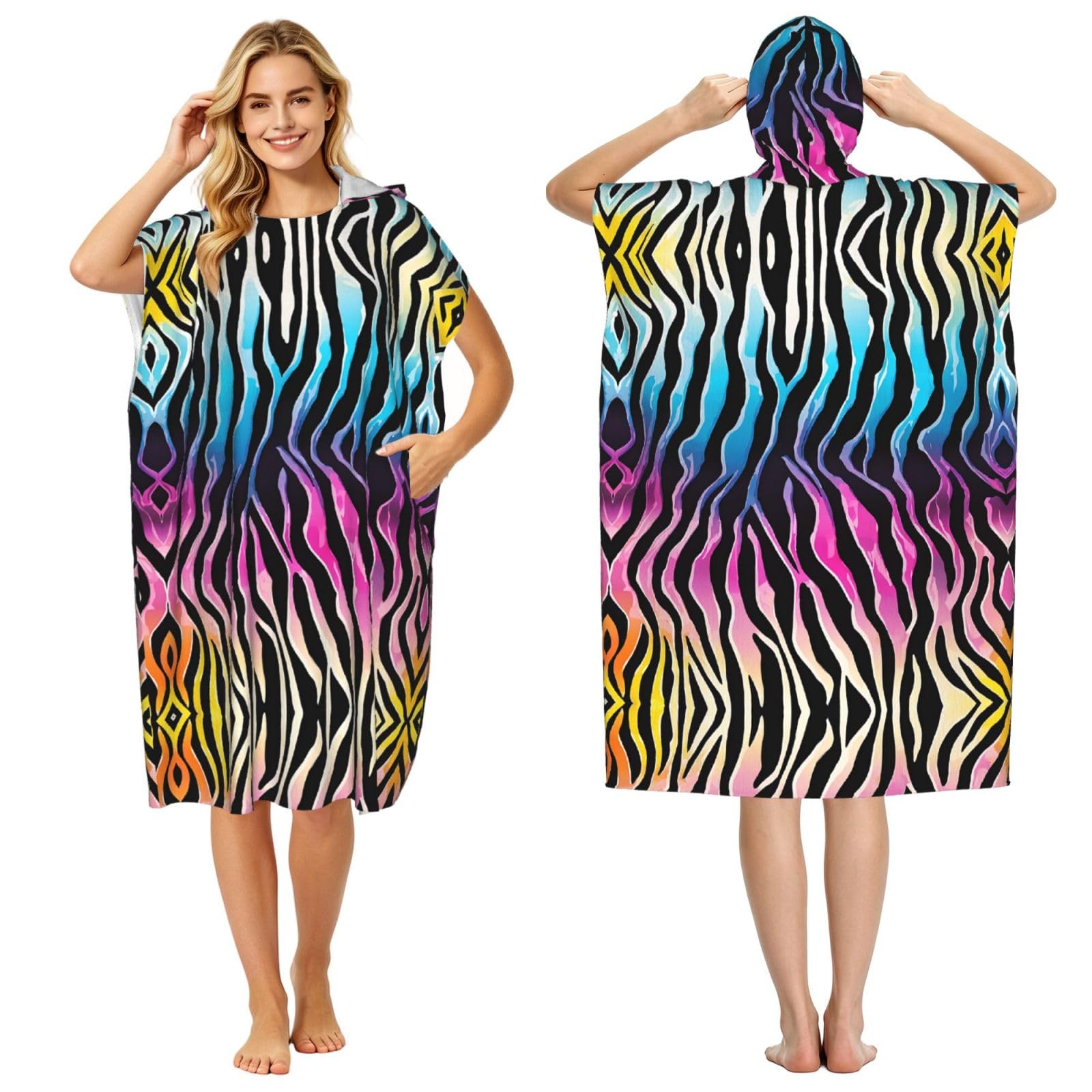 Serviette de plage poncho zèbre arc-en-ciel pour l'été