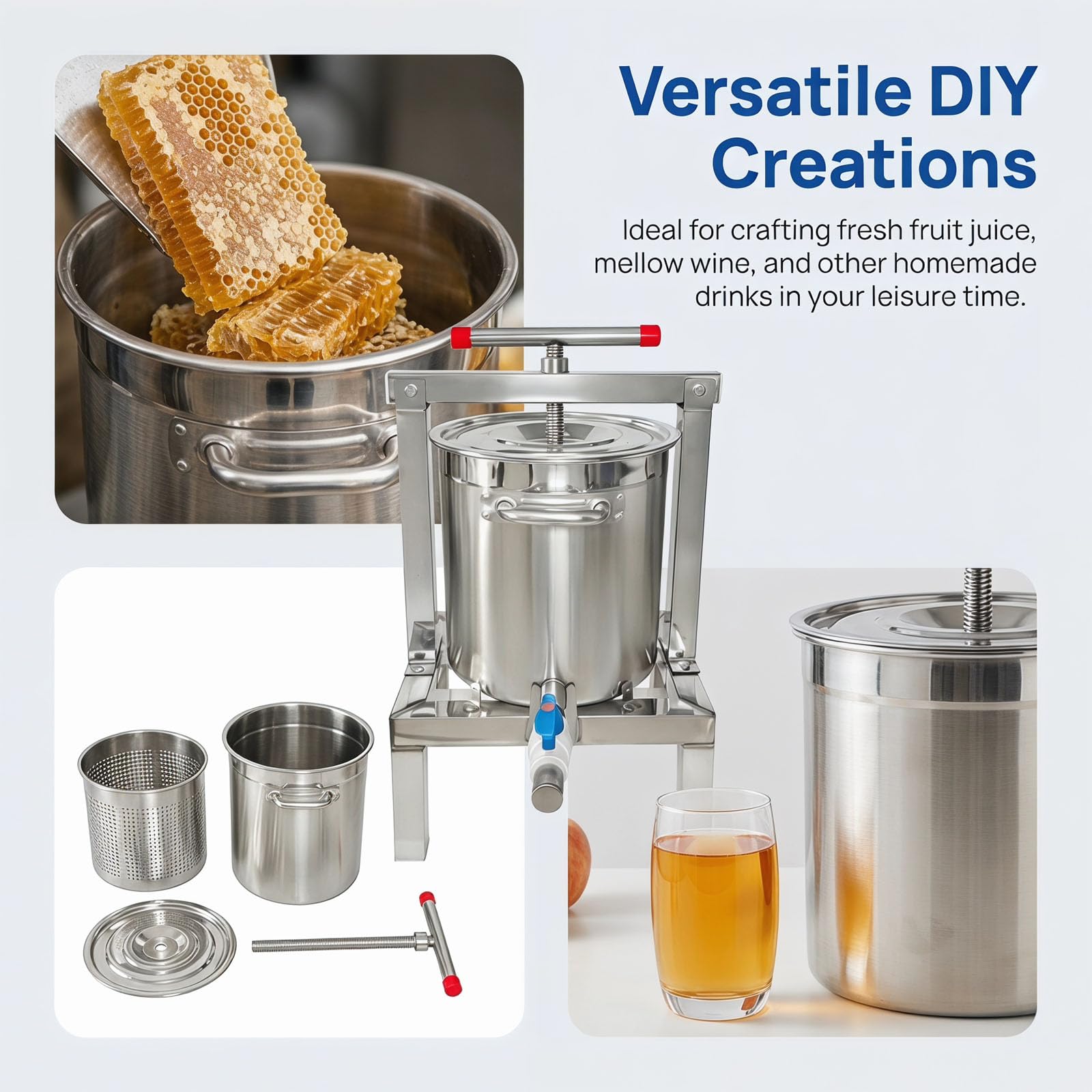 Estrattore per miele, pressa per vino e frutta, in acciaio inox, a forma di T, manuale, per succhi, verdure, vino, miele