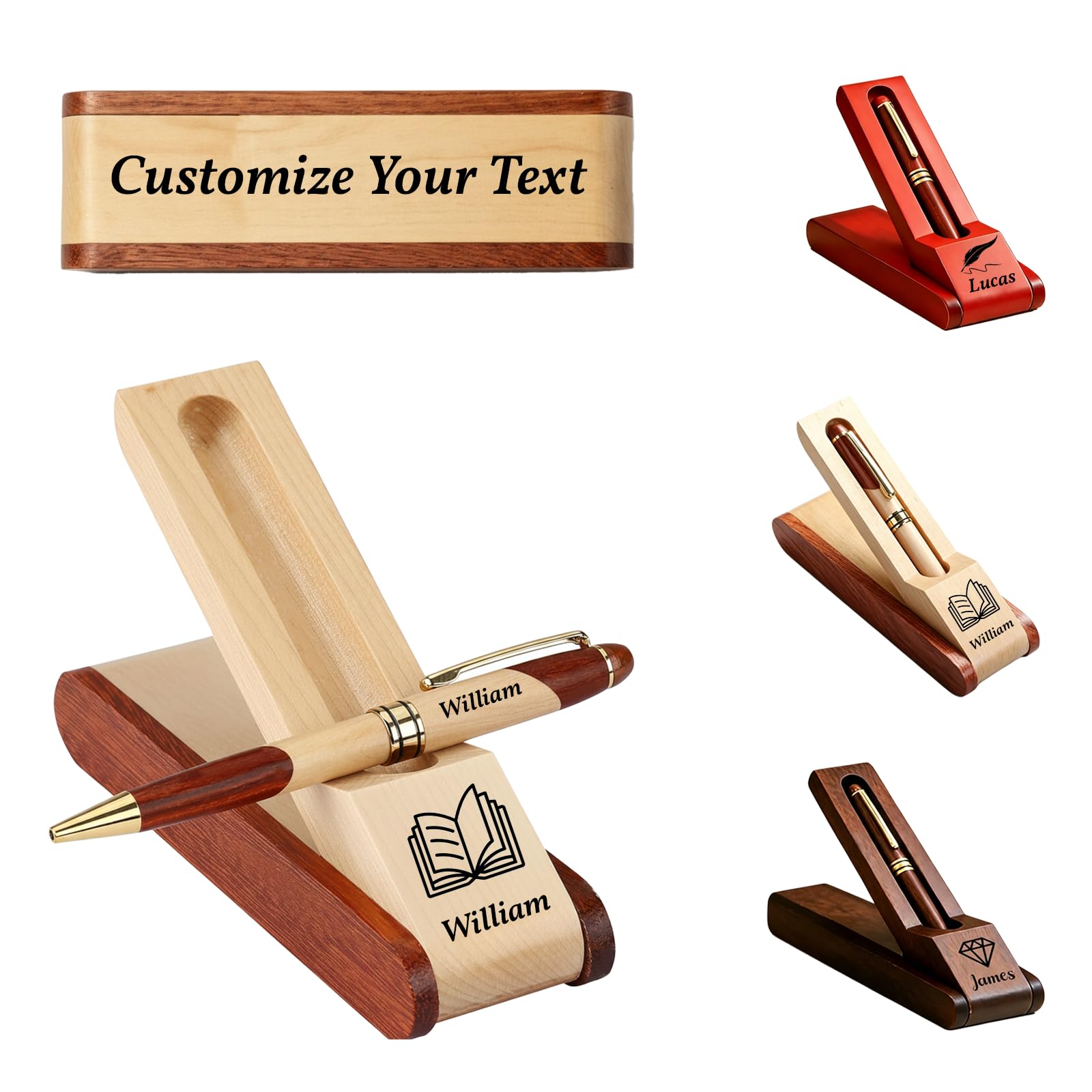 QSZ Custom Wooden Ballpoint Pen Gift Set Engravable with Names Text and Designs Personalized Gift for Men Women Friends Family Colleagues Mentors (Custom Wooden Ballpoint Pens)