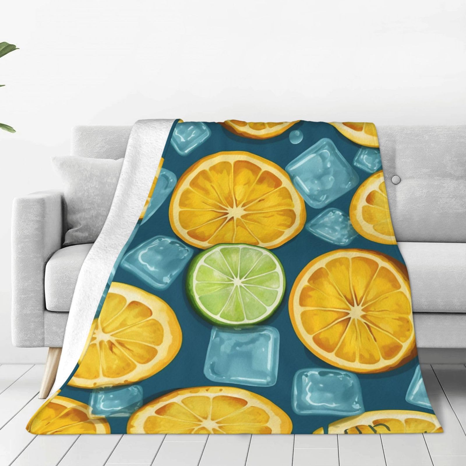 Ice Cubes and Lemon Throw Blanket for Couch, Plush Fuzzy Soft Flannel Blankets and Throws for Sofa, 40"x30" Bed Blankets for Travel Camping Chair, All Season Warm Fleece Blanket