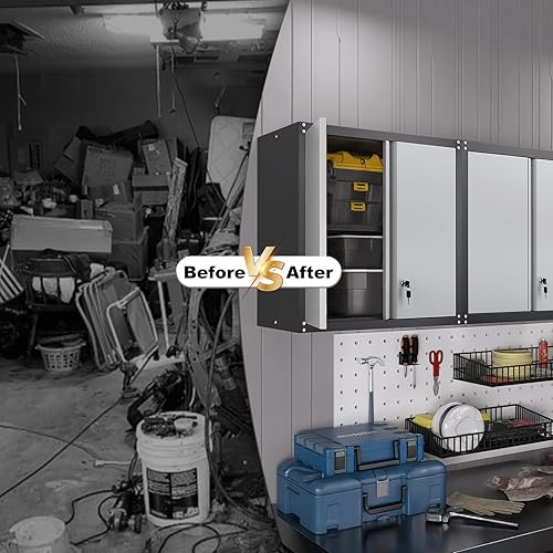 Vista 52 de LUCYPAL Armario de almacenamiento de metal con puertas de bloqueo, gabinete de metal de 72 pulgadas de alto con 4 estantes ajustables, armario alto