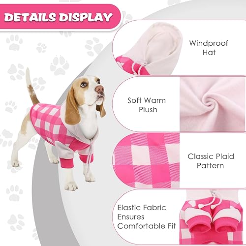 Miniatura 3 de Sudadera con capucha a cuadros para perro, sudadera suave para perro, sudaderas con capucha de forro polar cálido para perros pequeños, suéteres con