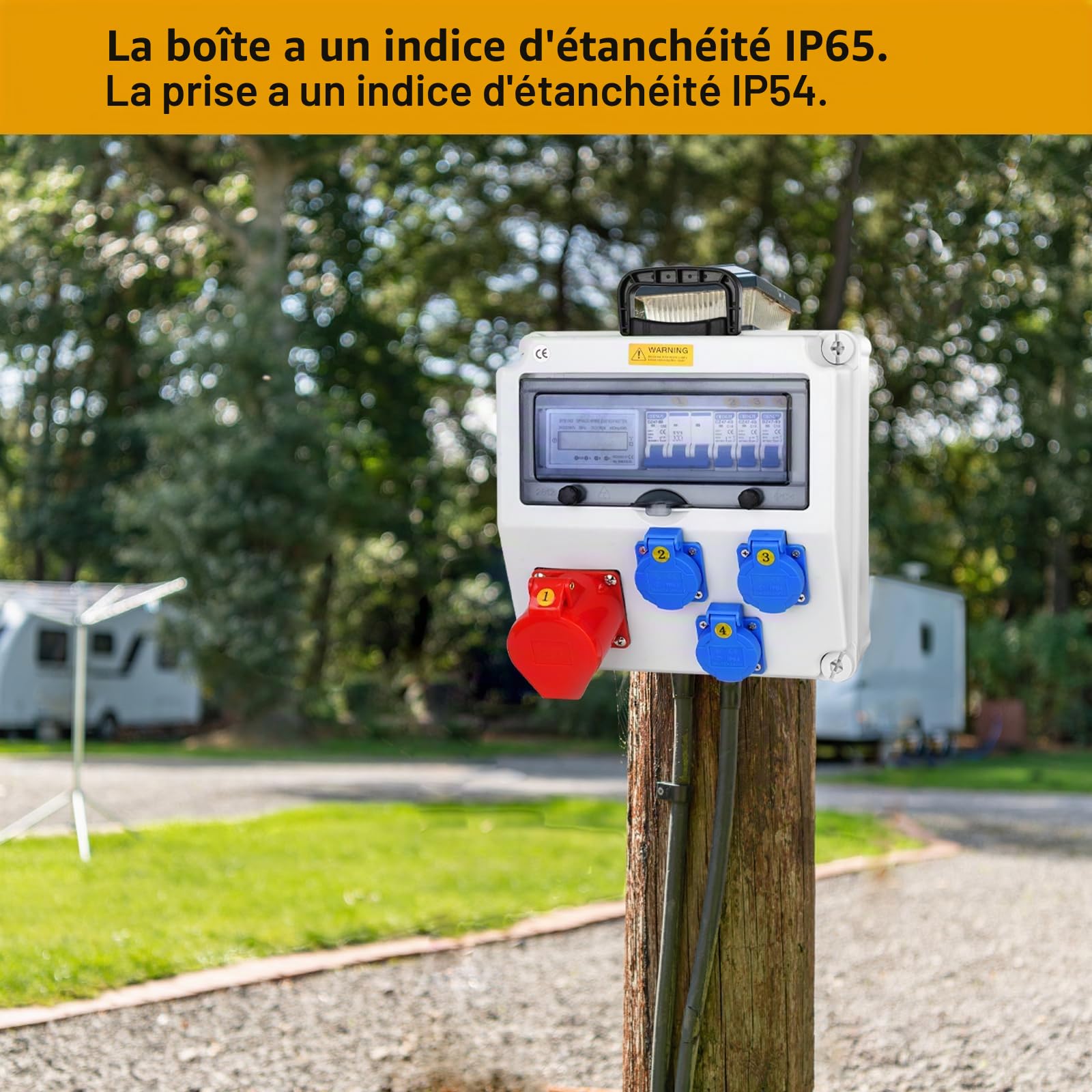 Coffret Electrique IP65 avec Prises schuko et prises CEE,Prise Exterieure Etanche Coffret de Chantier,Distributeur de Courant Électrique avec Disjoncteur pour Usage Extérieur et Intérieur