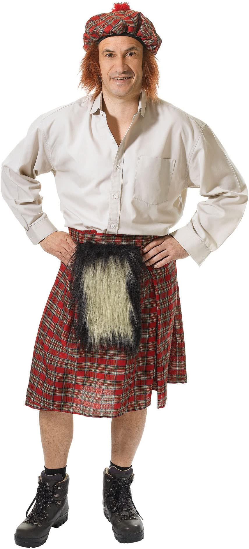 Authentic Red Tartan Scots Kilt & Hat Costume Set for Adults - Perfect for Festivals, Costume Parties, World Book Day, Cosplay, & More Halloween Halloween