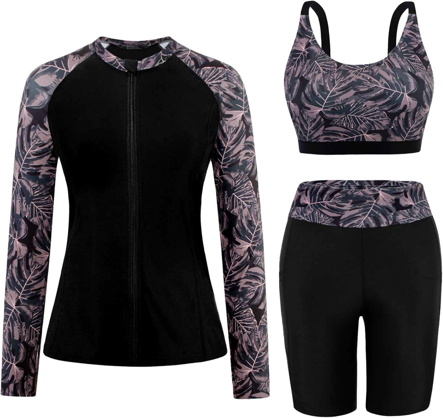 Arolina Womens Rash Guard Long Sleeve Swim Shirts Swimsuit 2026 Bathing Suit with Womens Swim Shorts & Two Pockets
