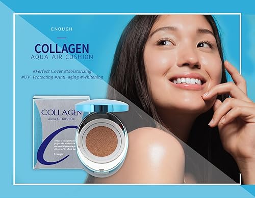Miniatura 9 de ENOUGH Collagen Aqua Air Cushion SPF 50, maquillaje de base hidratante de cobertura completa, protector solar hidratante tintado, cosméticos