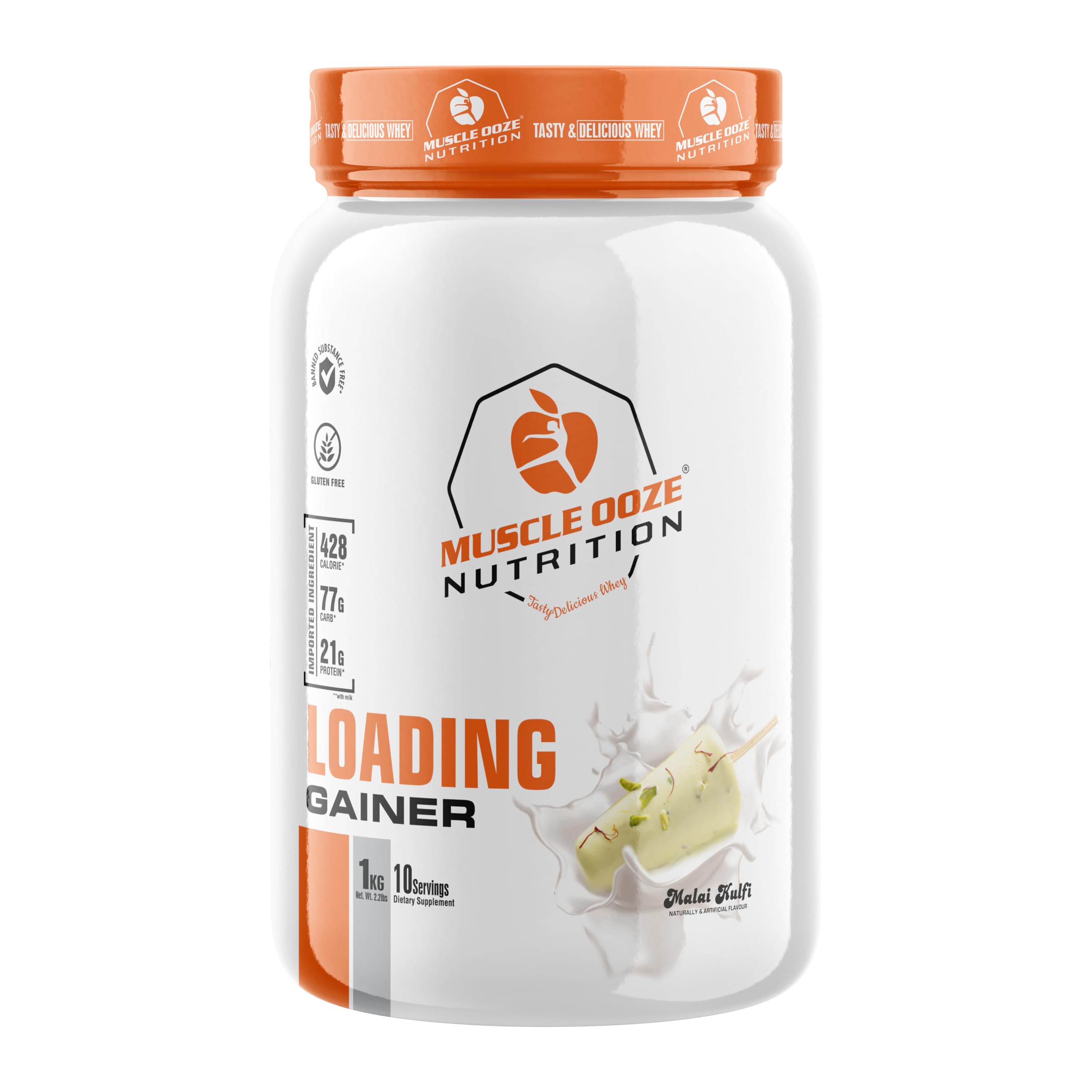 Muscle Ooze Loading Gainer 1Kg Malai Kulfi Flavor with 10 Serving for Muscle & Weight Gainer & Gluten Free