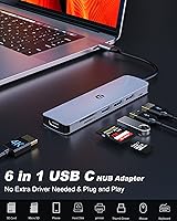 Vista 3 de TOTU Hub USB C 6 en 1, adaptador multipuerto tipo C con HDMI 4K, puertos USB 3.0/2.0, lector de tarjetas SD/TF, soporte para MacBook Pro Air