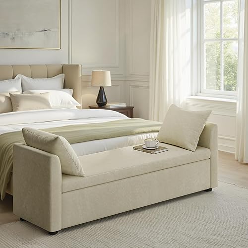 Miniatura 8 de HULALA HOME Banco de almacenamiento moderno con almohadas, banco otomano extra largo de 59.4 pulgadas para el extremo de la cama, cómodo reposapiés