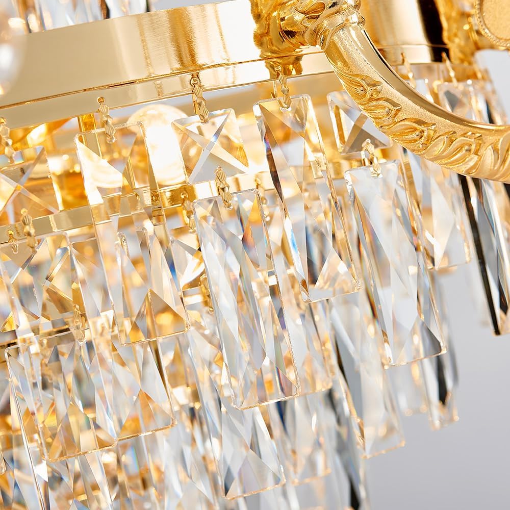 GANSUNBAN Gold Crystal Contemporary Chandelier Foyer Entryway Lighting, 2-Tier Large Foyer Entrance Chandeliers for High Ceiling Big Crystal Chandelier(Dia 40.2 inch 22 Lights)