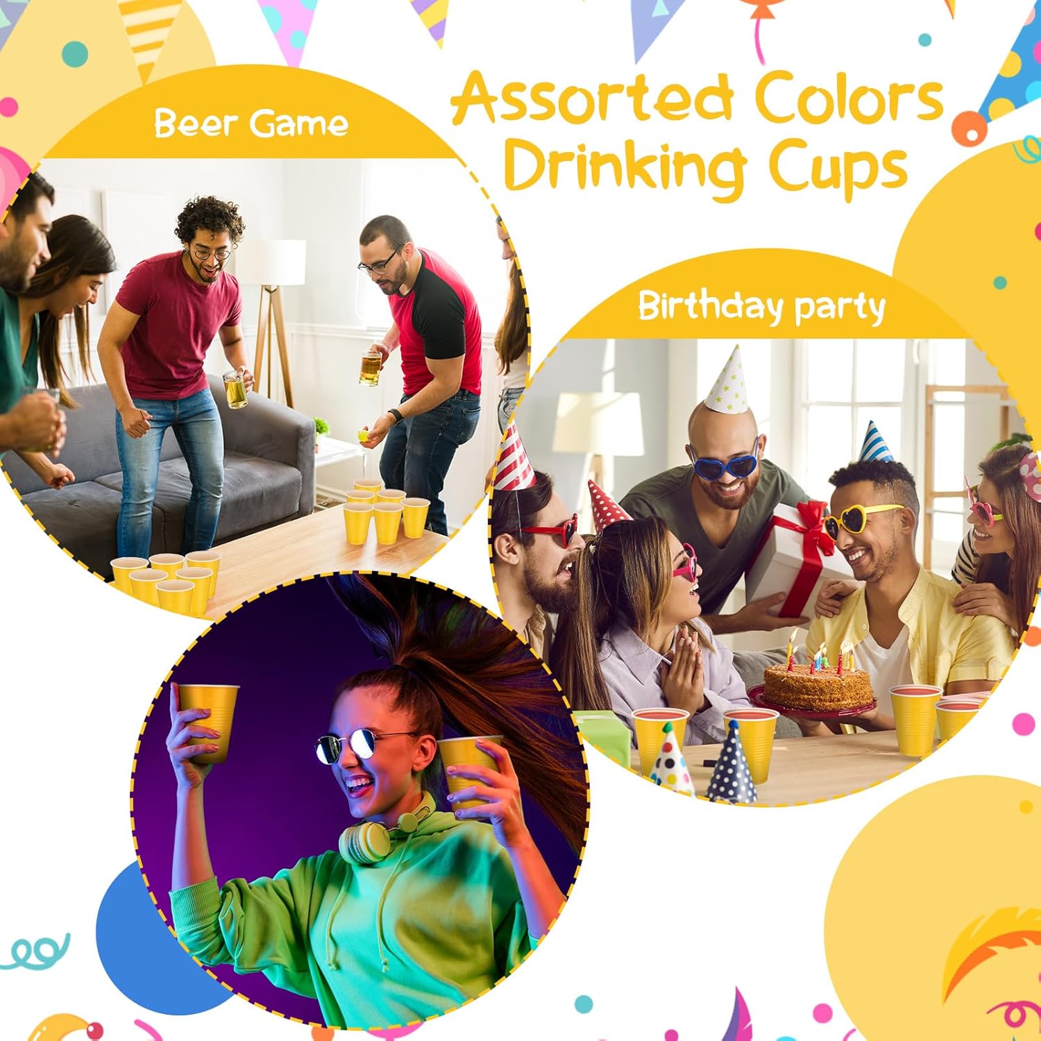 Sabary 100 Pack 12oz Valentine Plastic Cups St. Patricks Day Heavy Duty Drinking Disposable Cups with Lines for Beverage Holiday Camping Barbecues Birthday Party Outdoor Picnic(Yellow and White) - Image 3