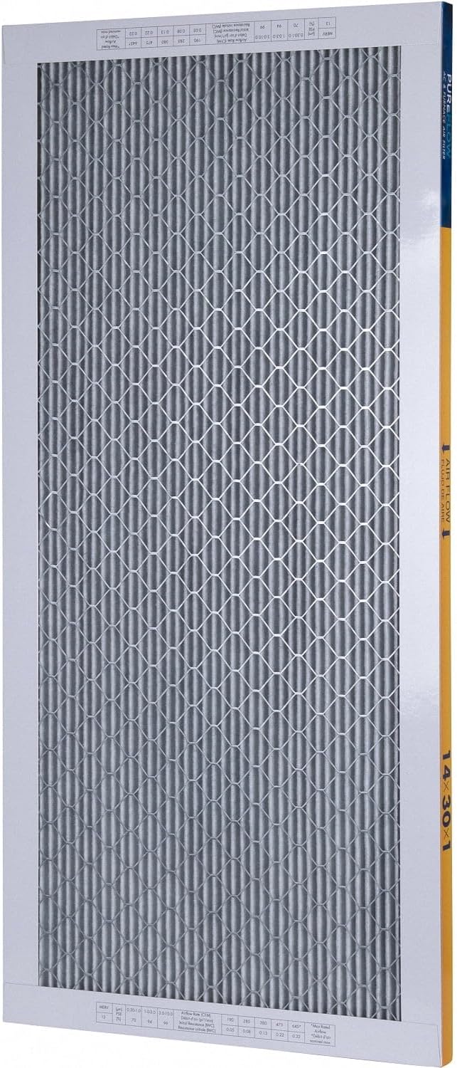 PUREFLOW Odor Control Home Air Filter MERV 13, 14x30x1 Furnace Filter, 4 Layer High Efficiency Filtration for Dust, Smoke, Fumes, Pollutants (Pack-of-2)