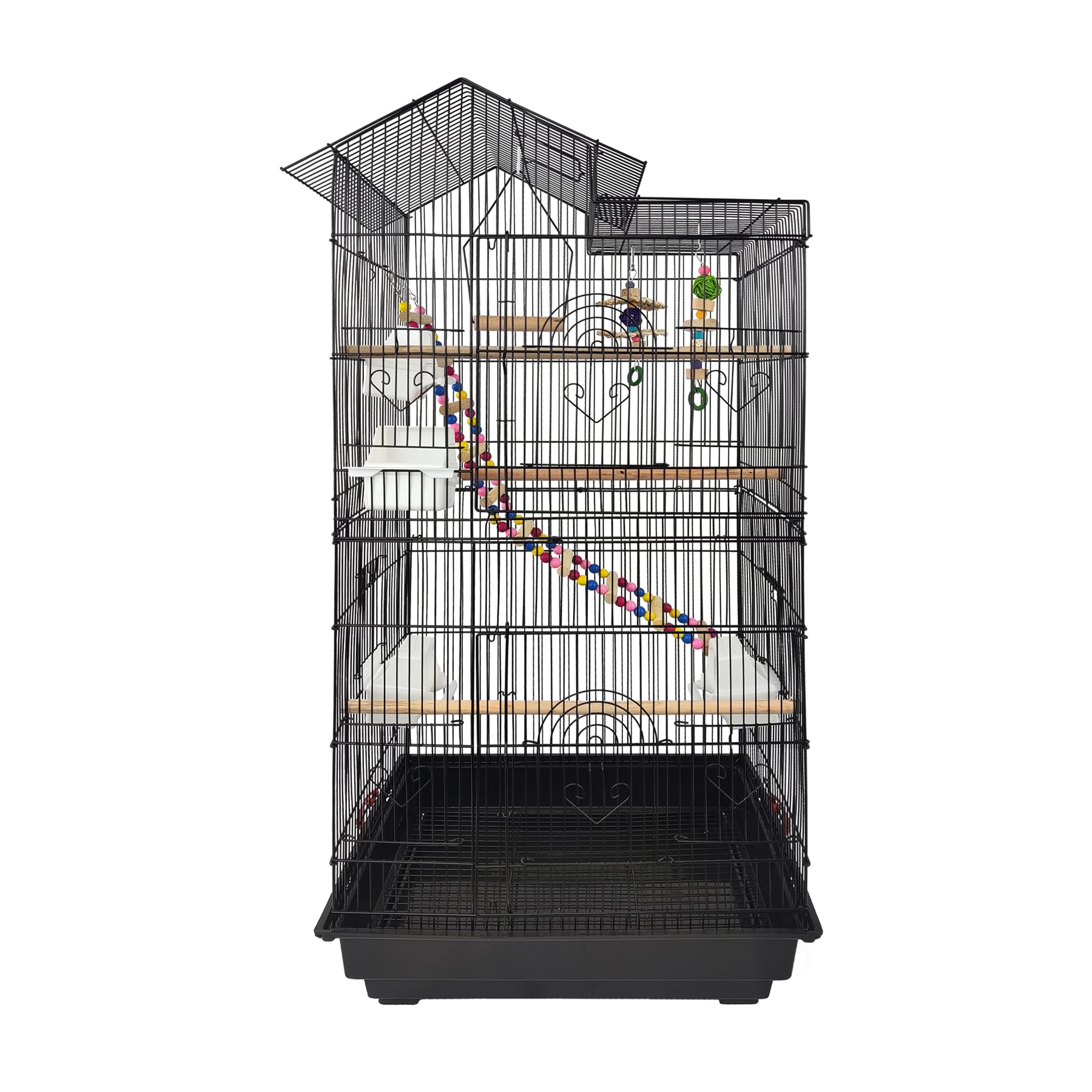 Froadp Pajarera para pájaros, jaula grande para periquitos, de metal, con barra de madera, comedero, columpio y juguetes, jaula de animales para loros, palomas, periquitos, pinzones (tipo A)