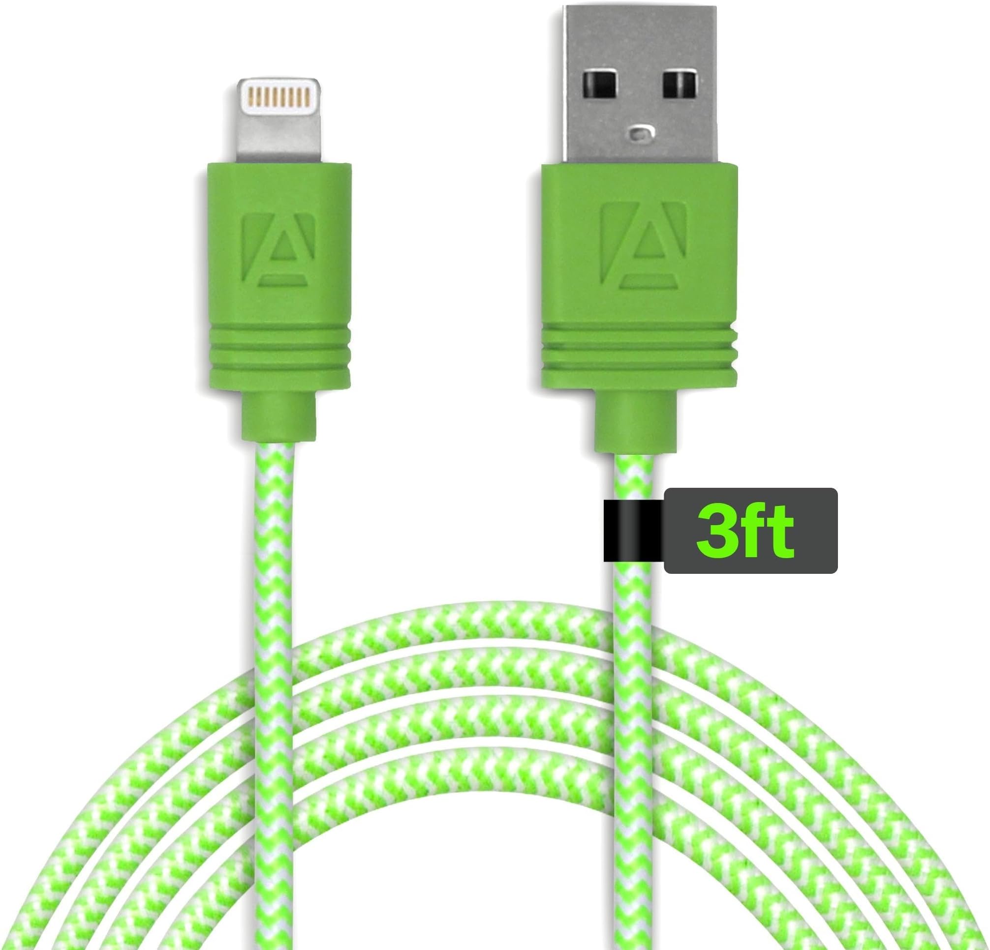 Aduro iPhone iPad Charging Cable, 3FT (1M) Apple-Certified (MFI) Lightning to USB Fiber Cloth Charge & Sync Cable (Green)