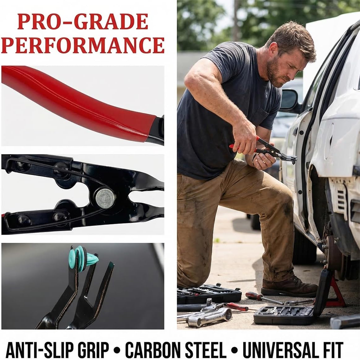 Zpana Car Panel Clip Removal Plier, Multi-Functional Vehicle Trim Rivet Removal Pry Tool with Anti-Slip Grip, Automotive Fastener Remover Plier, Universal for SUV RV Truck (Red)