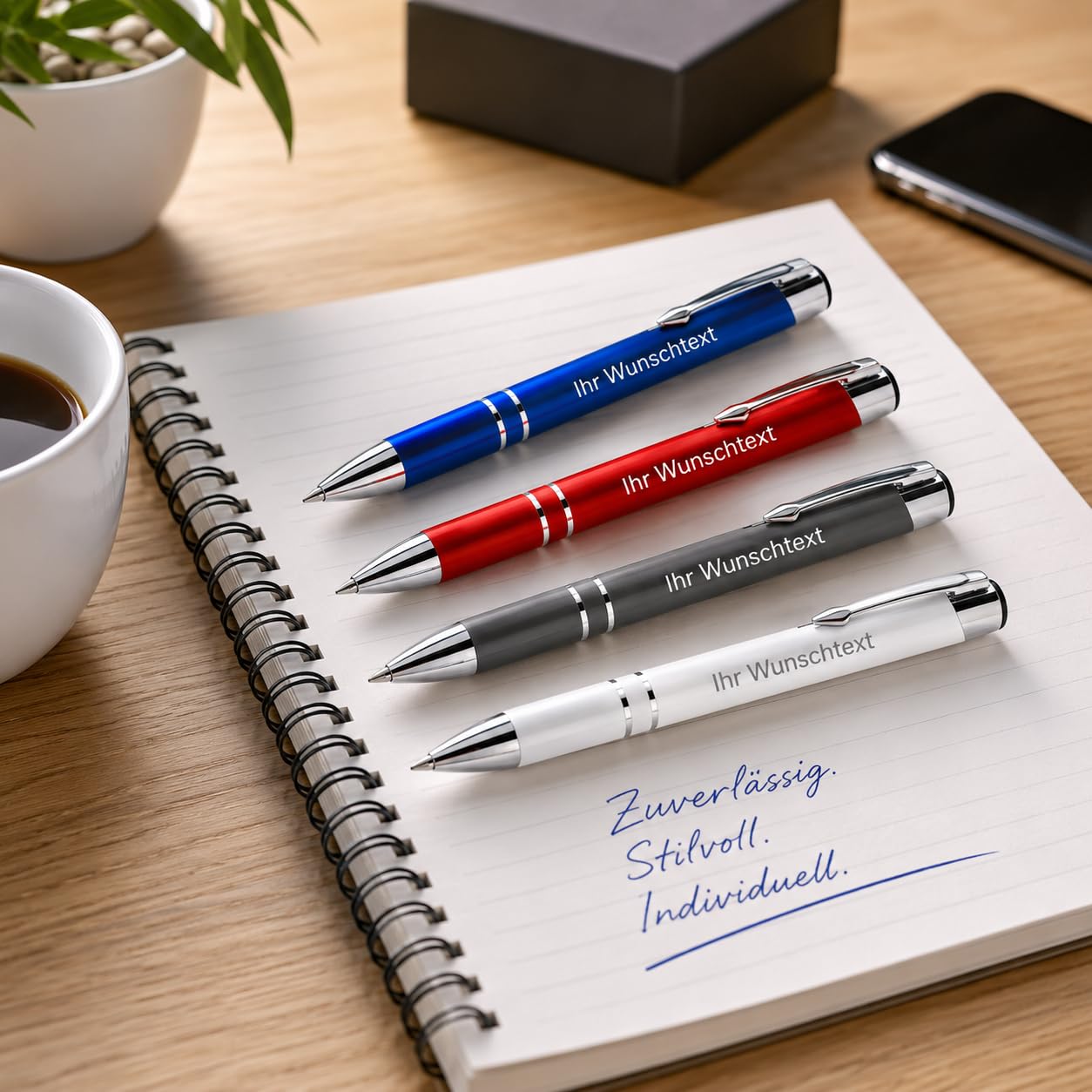 Kugelschreiber personalisiert mit Gravur – hochwertiger Metall Kuli mit Namen – blaue Tinte – eleganter personalisierter Kugelschreiber als Werbegeschenk, Set oder Einzelstück (100, Grau)
